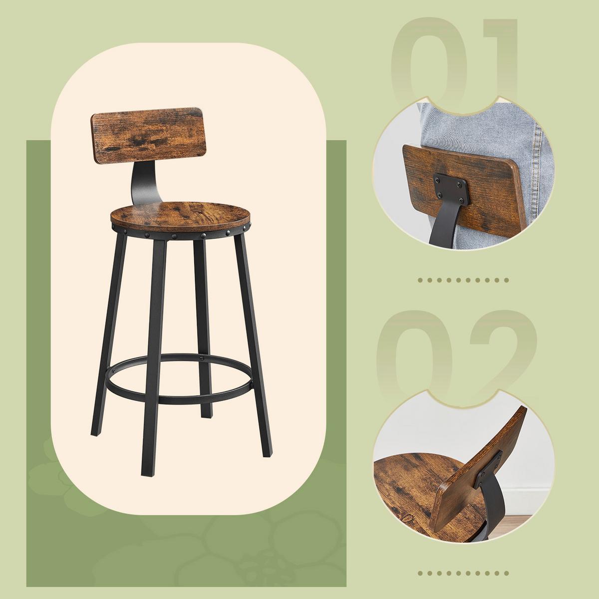 Barhocker-Set Bar Stool - Dunkelbraun/Schwarz, MODERN, Holzwerkstoff/Metall (51,5/88,5/51,5cm) - MID.YOU