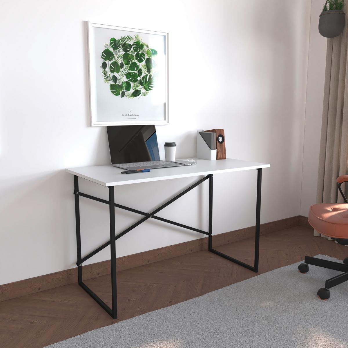 Schreibtisch Insasi Weiß B: 90 cm - Schwarz/Weiß, Design, Holzwerkstoff/Metall (90/50/75cm) - MID.YOU