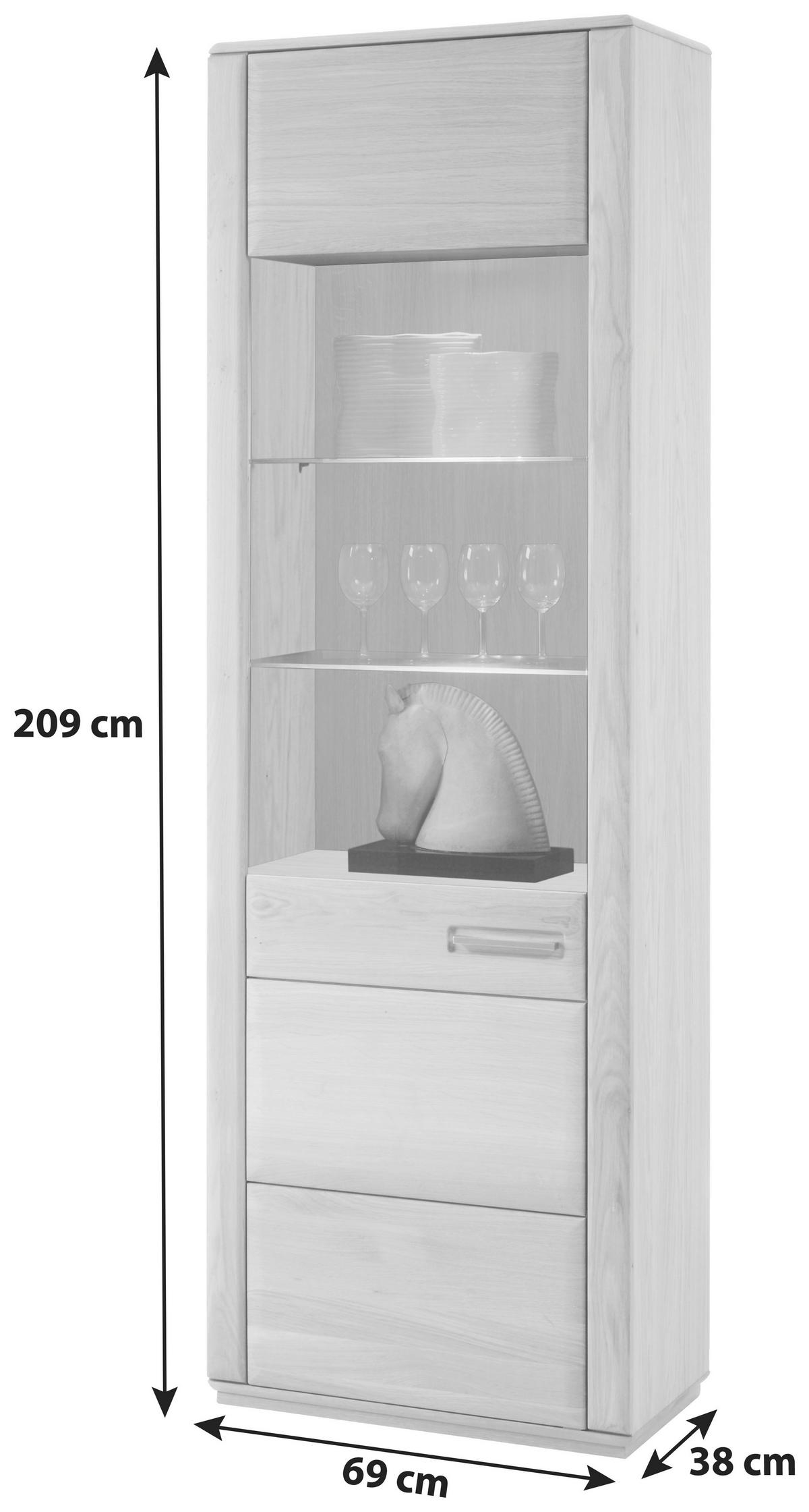 Vitrine teilmassiv B: 69 cm Sena Eichefarben - Eichefarben, Design, Glas/Holz (69/209/38cm) - Livetastic