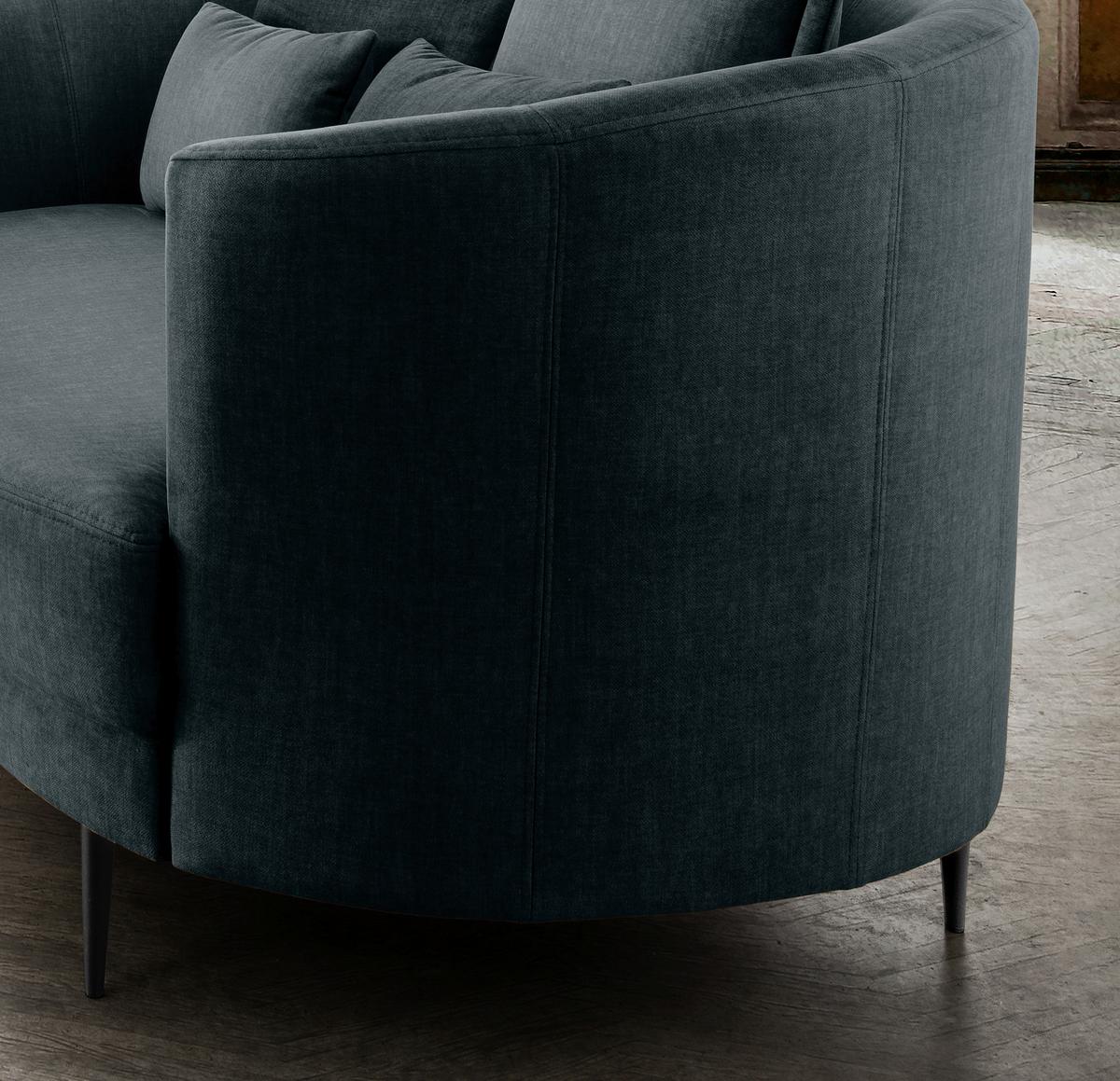 2-Sitzer-Sofa Blau Velours, Rücken Echt B: 179 cm - Blau/Schwarz, MODERN, Textil (179/85/101cm) - Livetastic