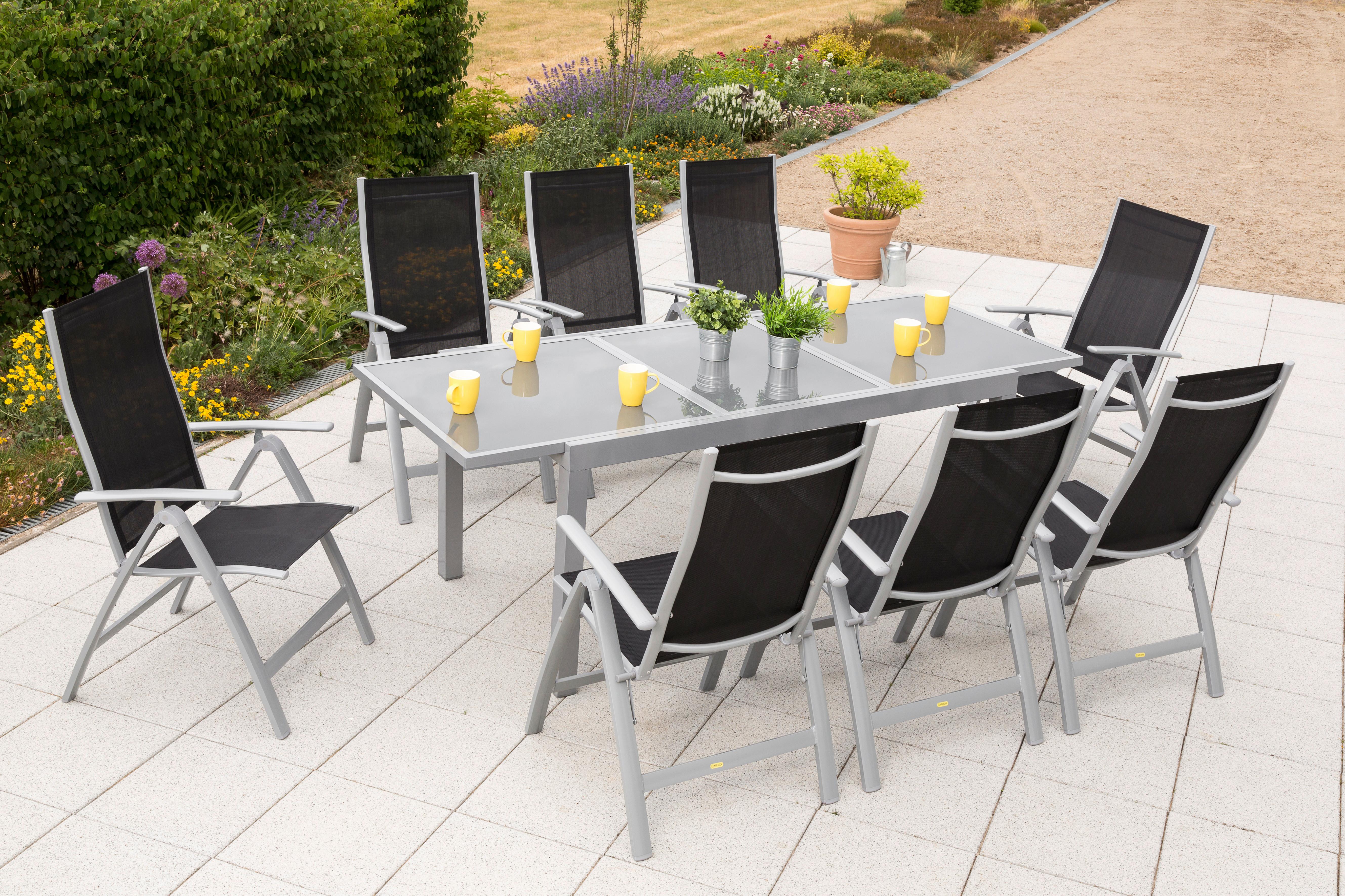 Gartenset Carrara - Silberfarben/Schwarz, MODERN, Textil/Metall - Gardenson