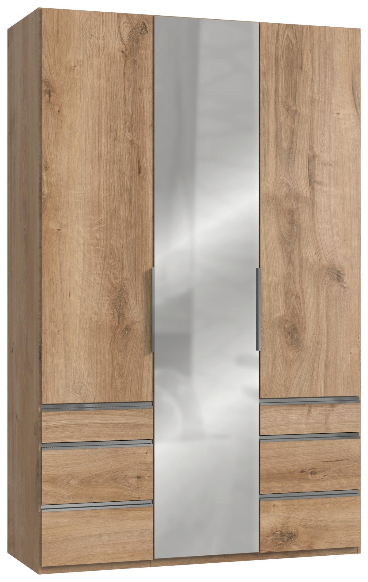 Eichefarbener Kleiderschrank dreitürig mit Spiegeltür