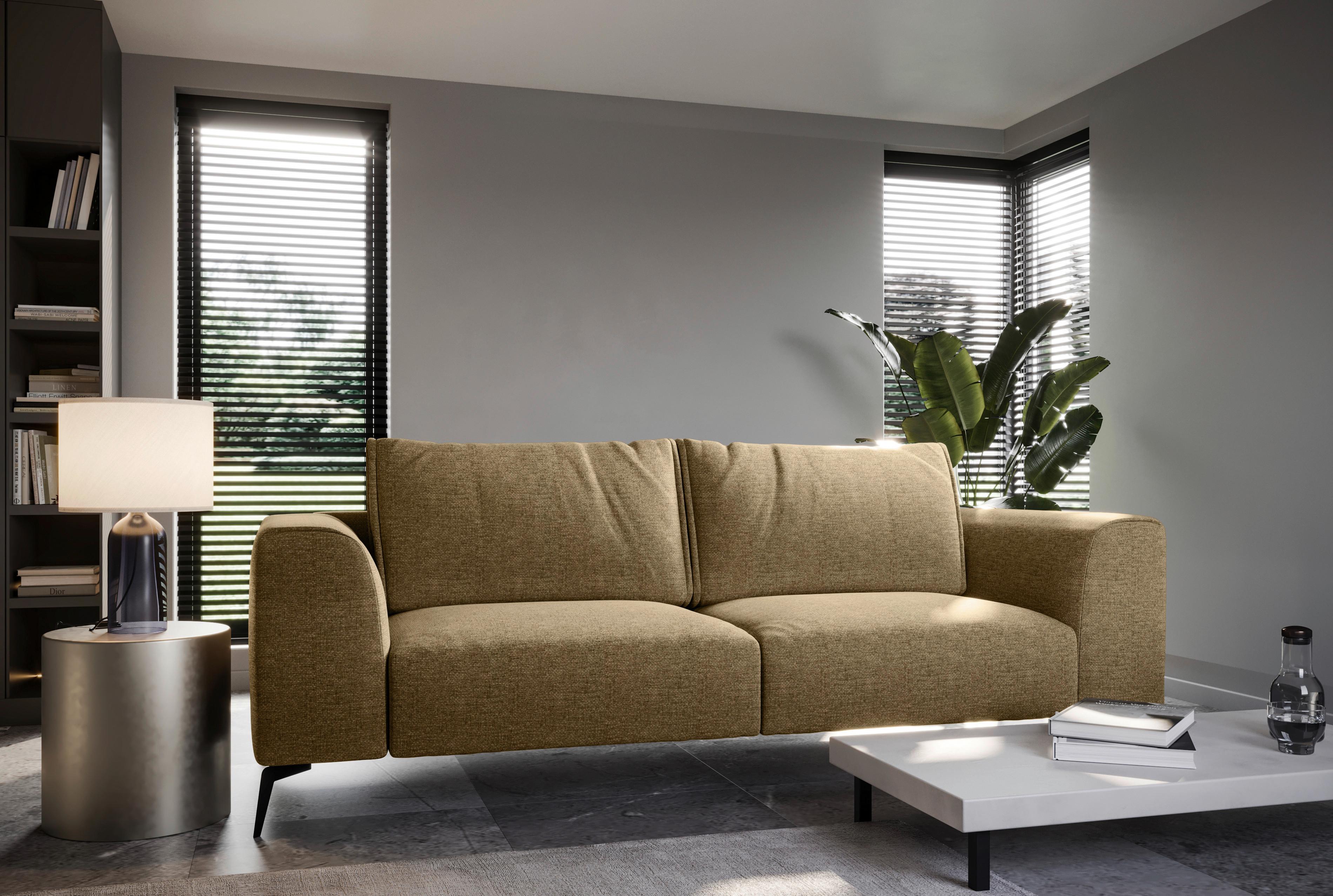 3-Sitzer-Sofa Seul Beige - Goldfarben/Schwarz, Design, Holz/Textil (246/87/88cm) - MID.YOU