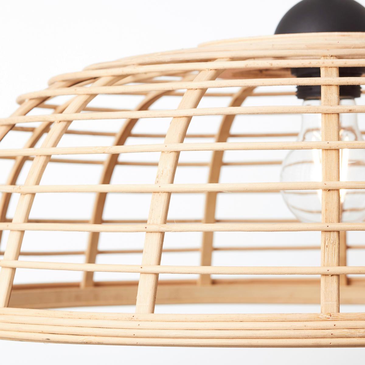 Hängeleuchte Crosstown H:130cm 1-Flammig, Gitterschirm - Schwarz, Natur, Holz/Kunststoff (48/130cm) - Brilliant