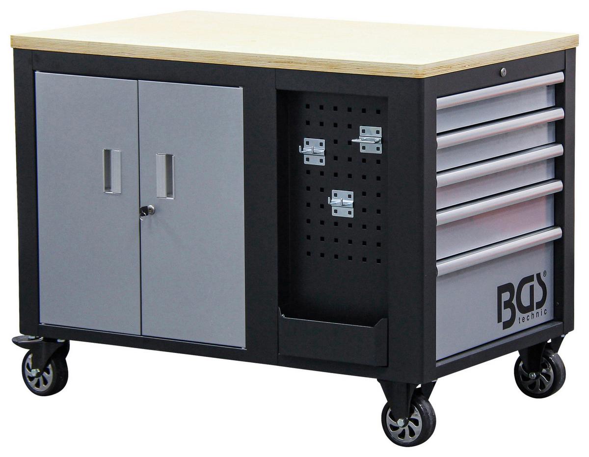 Werkstattwagen 10 Schubladen Schwarz/silberfarben B: 115 Cm - Silberfarben/Schwarz, Basics, Holz/Metall (115/88,6/74cm)