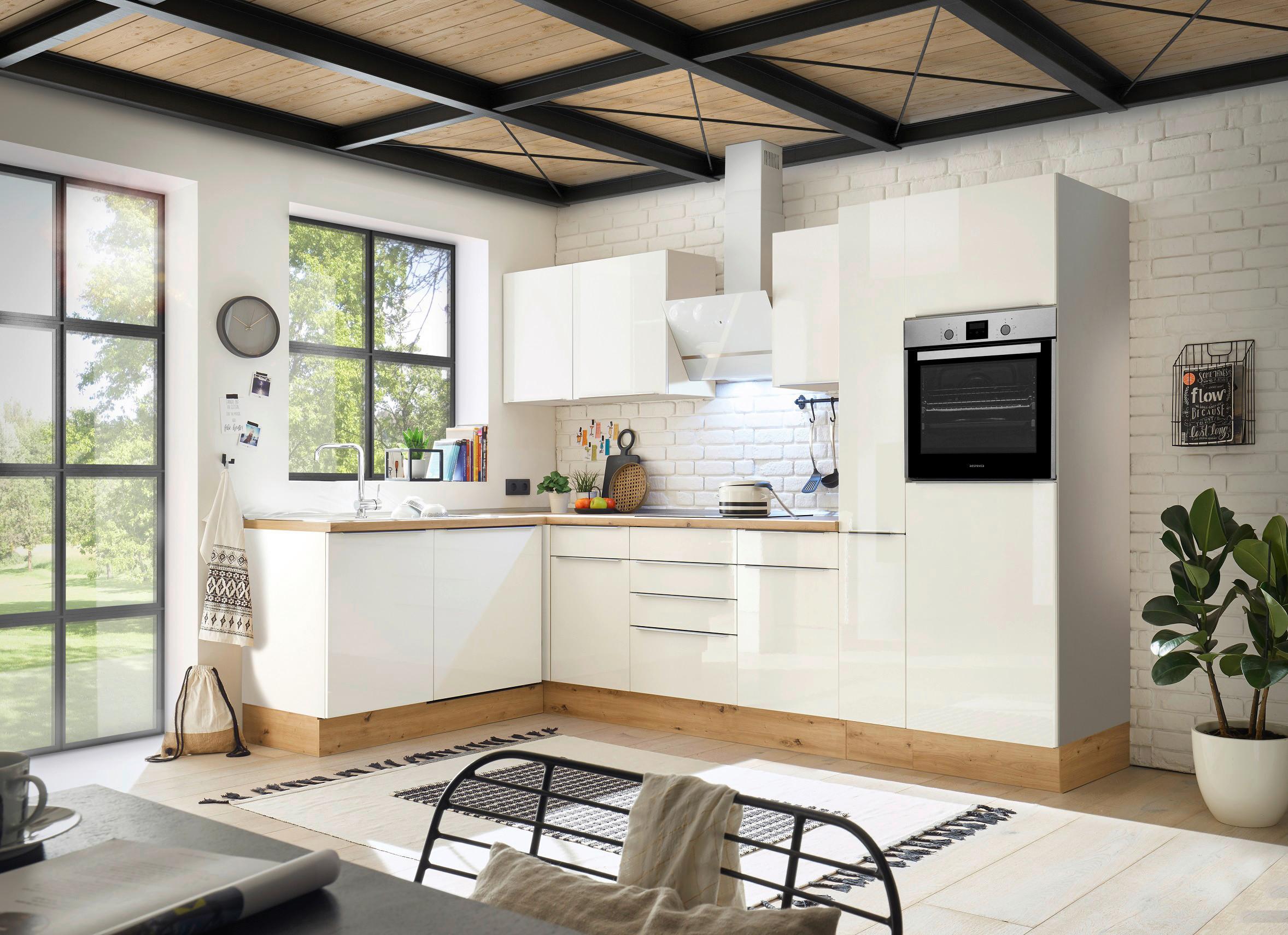 Eckküche mit Geräten 310x170 cm Weiß/Eiche Dekor, Modern