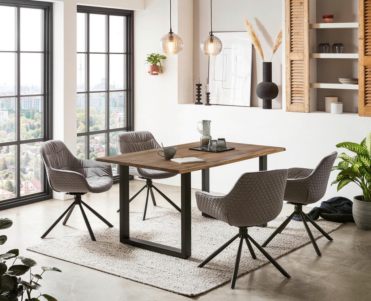 Esstisch Schwarz/walnussfarben B: 120cm - Walnussfarben/Schwarz, MODERN, Holz/Metall (120/80/75cm) - Livetastic