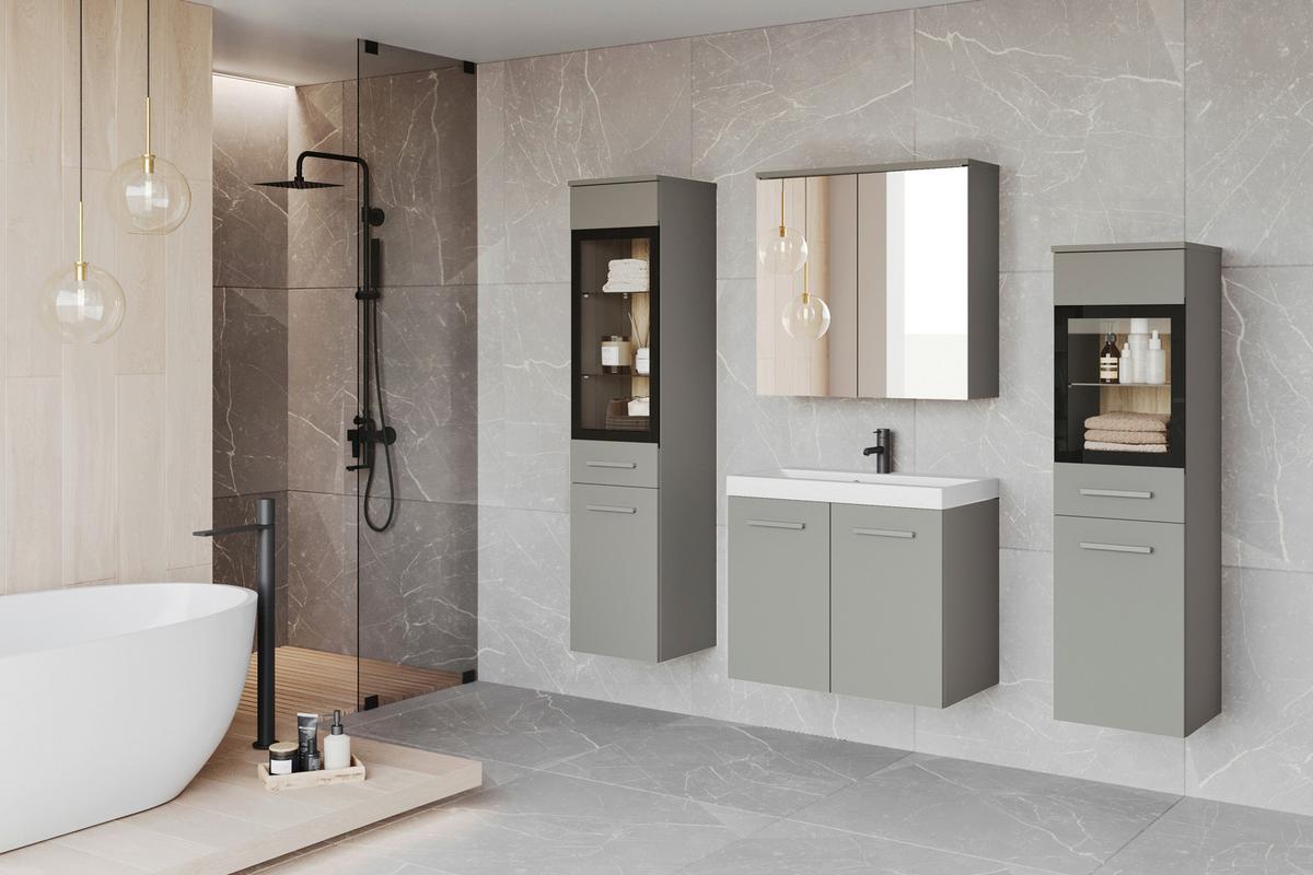 Badezimmer Madrit II 5-Teilig Hellgrau B: 120,4 cm - Hellgrau/Weiß, LIFESTYLE, Glas/Keramik (120,4/131,5/30,2cm) - P & B