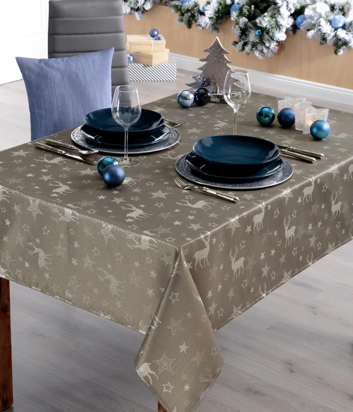 Tischdecke Oslo Versch. Farben 160x130 cm Wasserabweisend - Champagner/Dunkelgrau, KONVENTIONELL, Textil (130/160cm) - Ondega