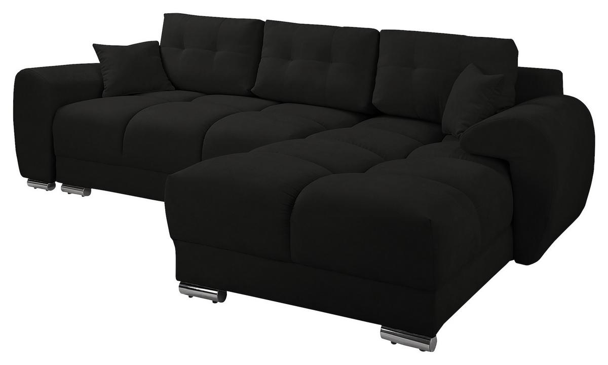 Ecksofa Azzuro Schwarz S: 256x175 cm - Silberfarben/Schwarz, Design, Textil (256/175cm) - Livetastic
