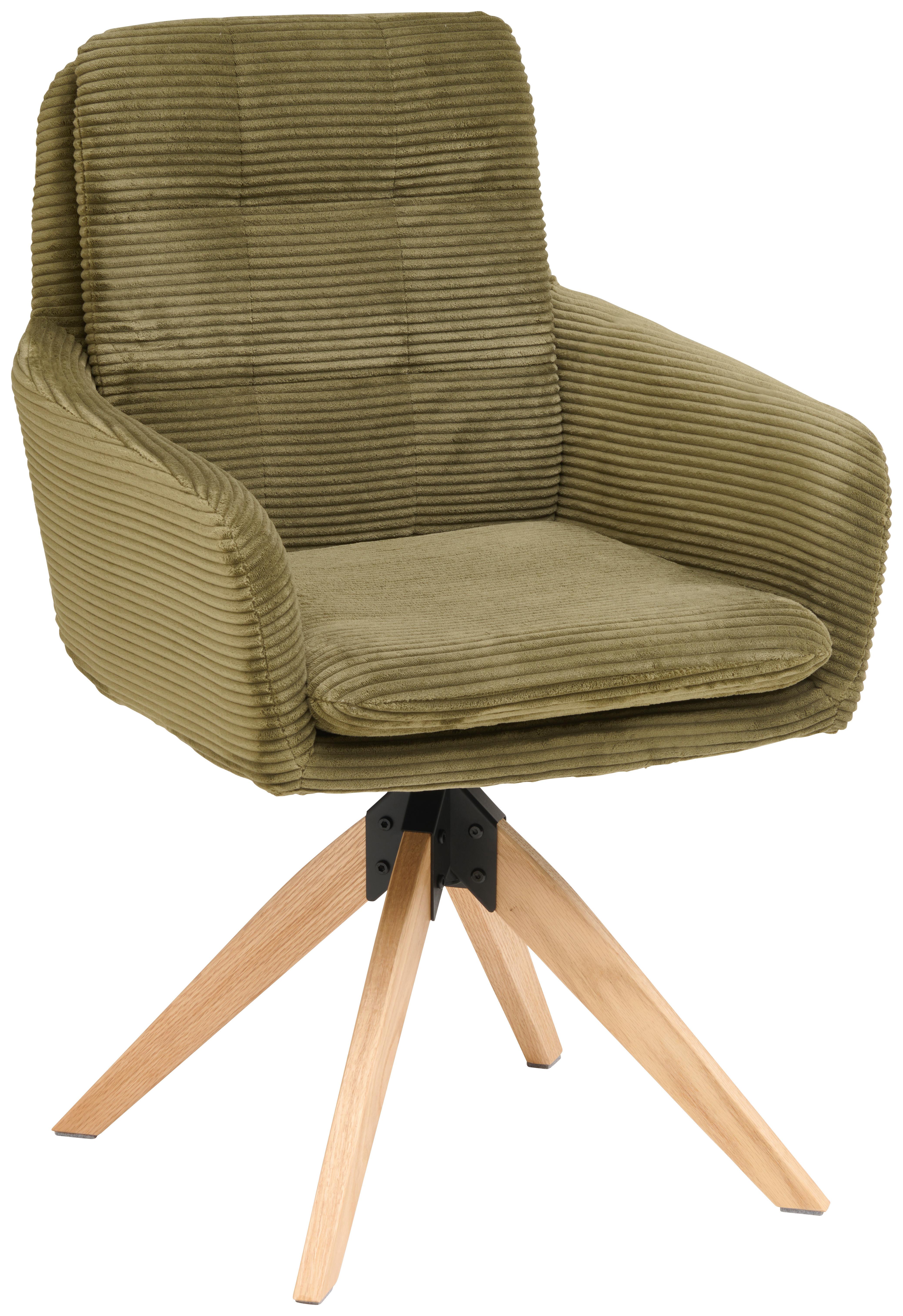 Armlehnstuhl Matti Grün, Sitzfläche 360° Drehbar - Naturfarben/Grün, KONVENTIONELL, Holz/Textil (60/93/65,5cm) - Livetastic