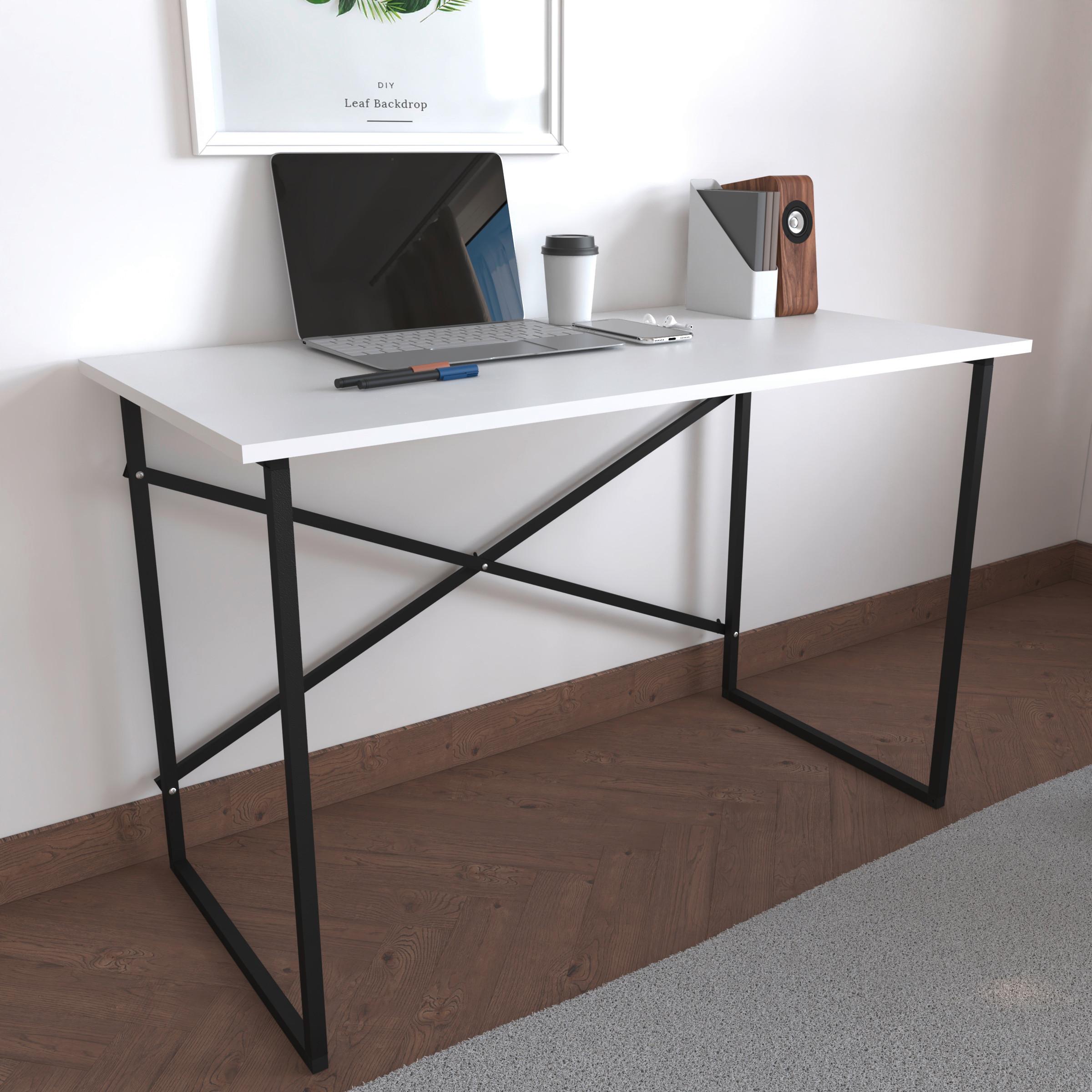 Schreibtisch Insasi Weiß B: 90 cm - Schwarz/Weiß, Design, Holzwerkstoff/Metall (90/50/75cm) - MID.YOU