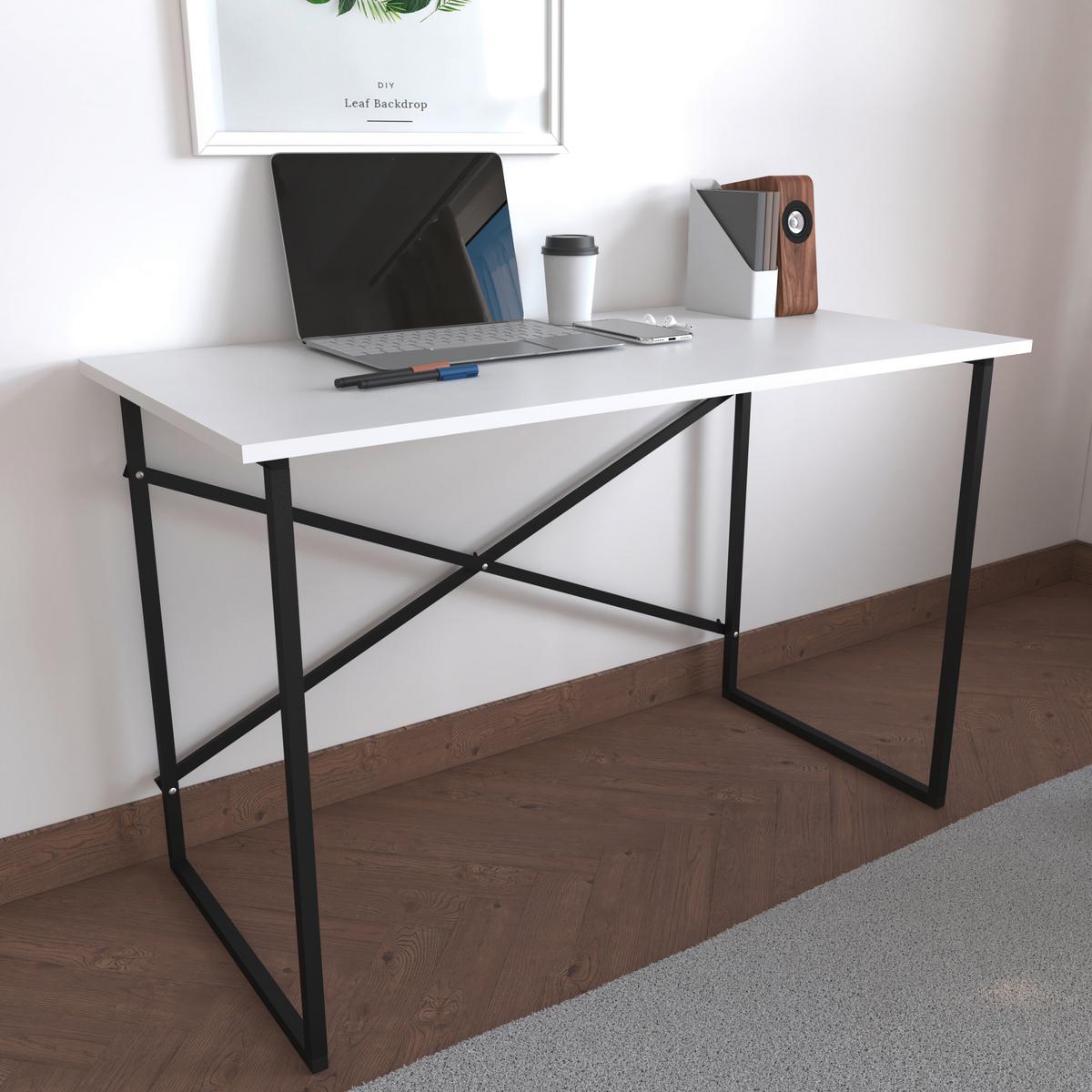 Schreibtisch Insasi Weiß B: 90 cm - Schwarz/Weiß, Design, Holzwerkstoff/Metall (90/50/75cm) - MID.YOU