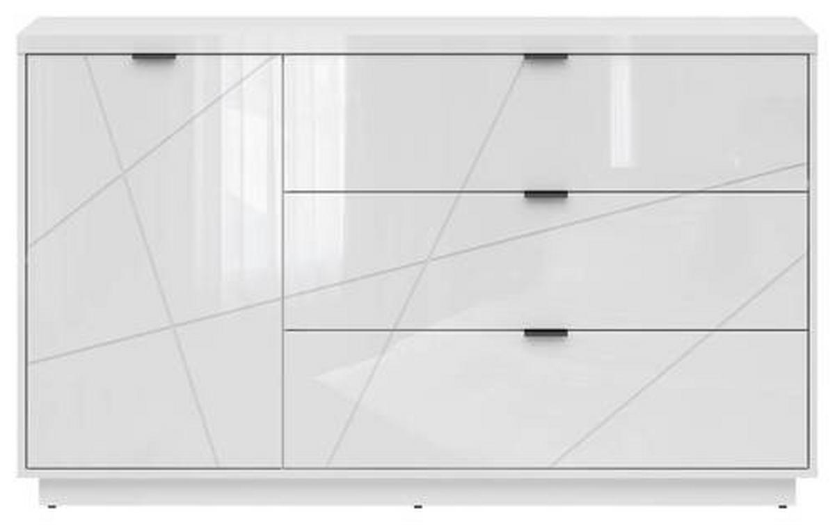 Sideboard 156 cm Forn Chest Of Drawers, Weiß Hochglanz - Weiß Hochglanz/Schwarz, Design, Holzwerkstoff (156/93/42,5cm)