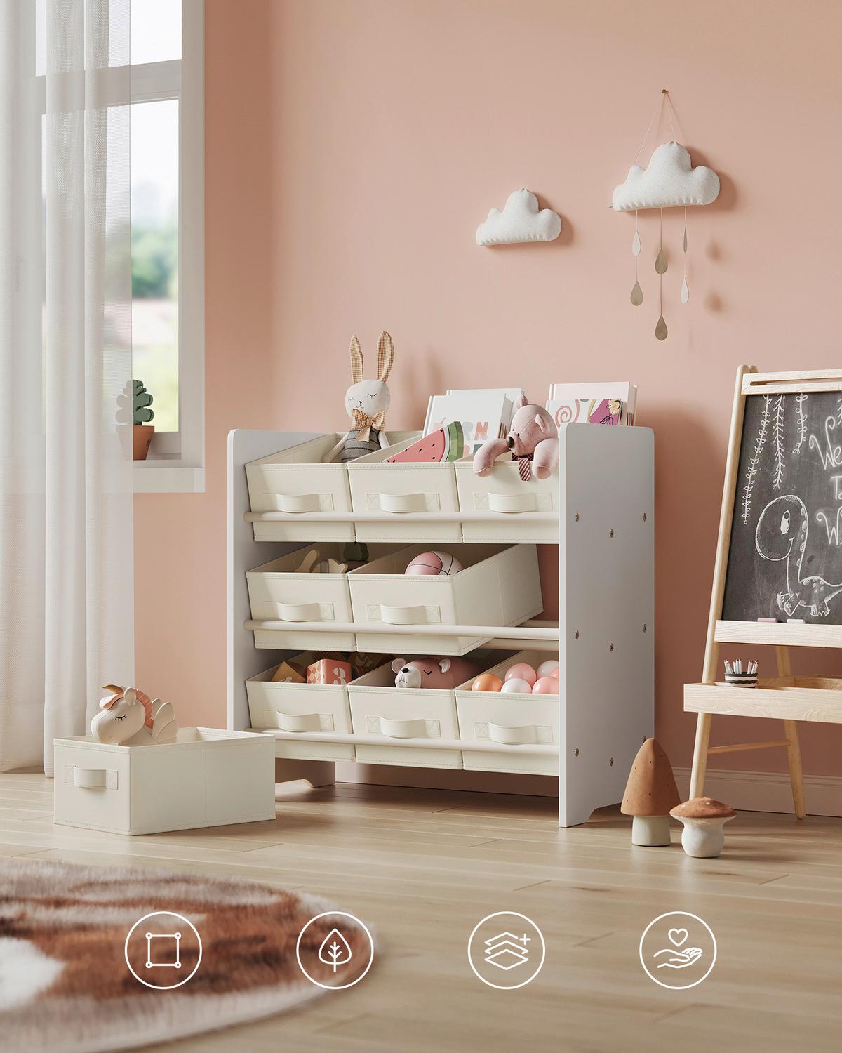 Kinderregal Toy Storage Shelf Weiß/Beige B: 62,5 cm - Beige/Weiß, MODERN, Holzwerkstoff/Textil (62,5/60/29,5cm) - MID.YOU