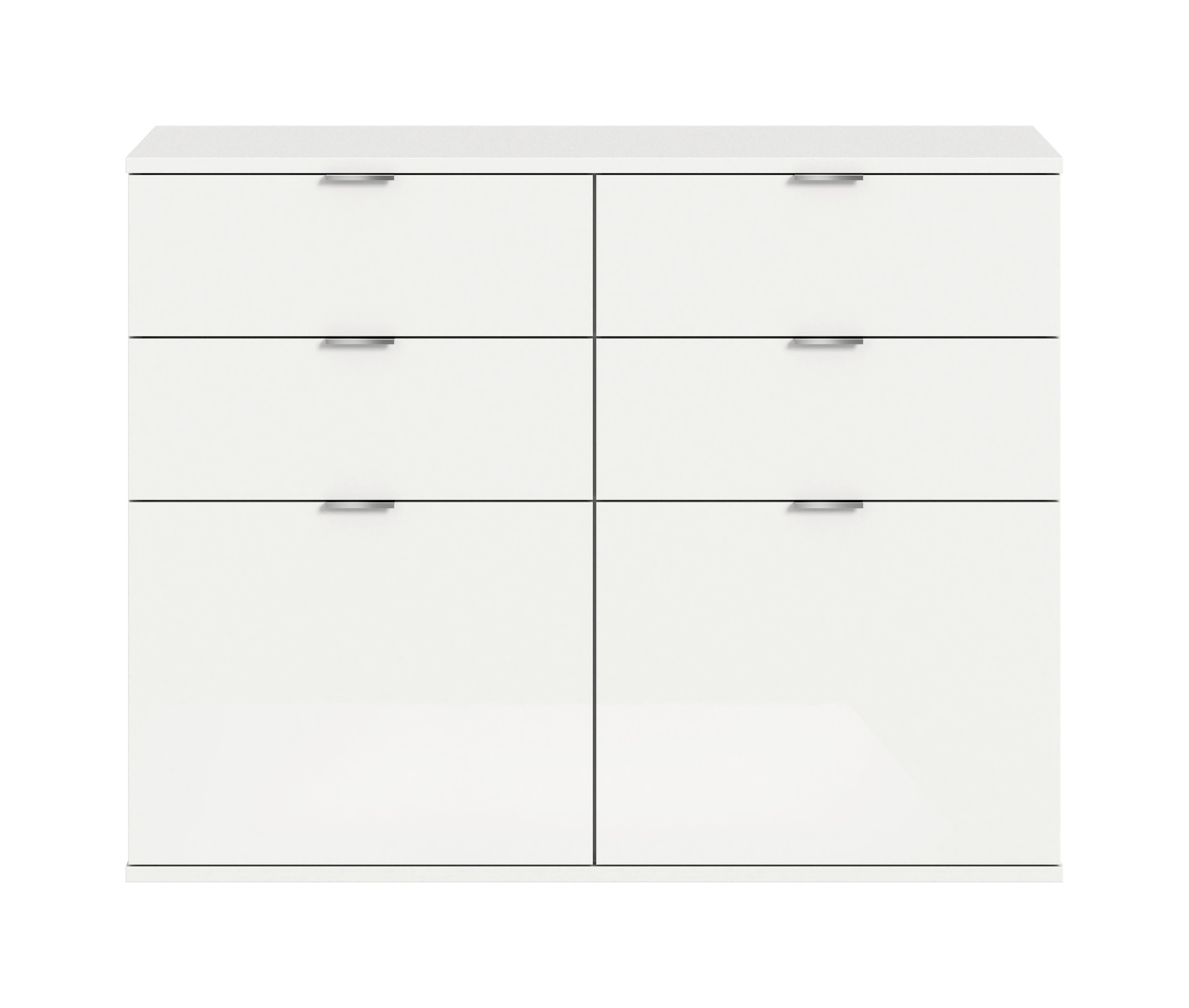 Kommode Projekt X Weiß B: 120 Cm - Weiß Hochglanz/Schwarz, Design, Holzwerkstoff (120/85/37cm) - Livetastic
