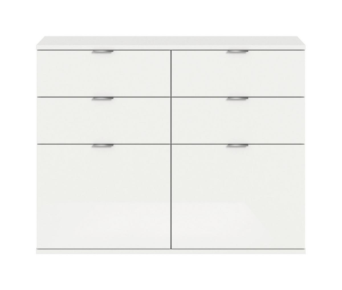 Kommode Projekt X Weiß B: 120 Cm - Weiß Hochglanz/Schwarz, Design, Holzwerkstoff (120/85/37cm) - Livetastic