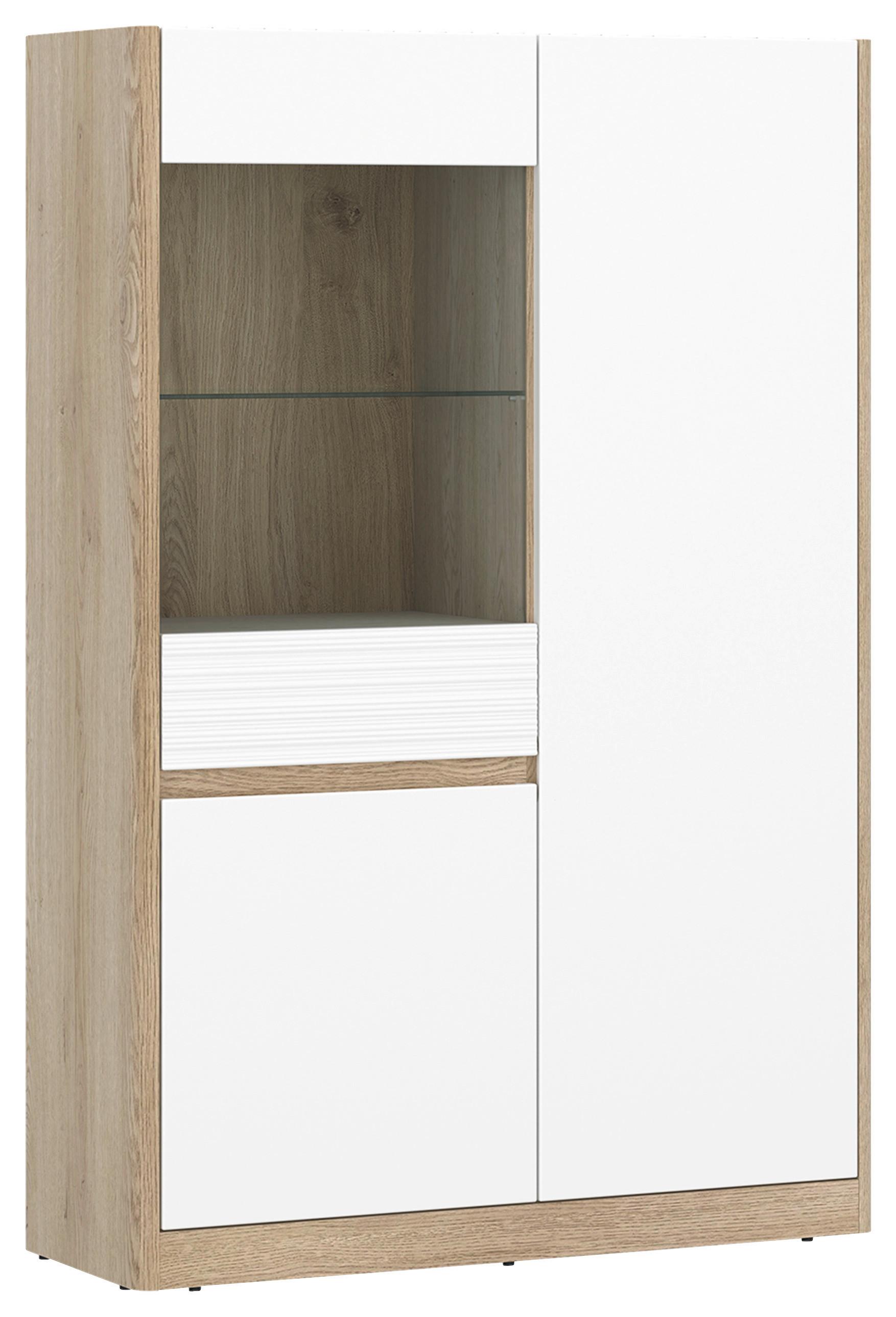 Highboard Brilon Eichefarben/weiß B: 100,7 Cm - Eichefarben/Schwarz, KONVENTIONELL, Glas/Holzwerkstoff (100,7/154,5/40,3cm) - MID.YOU