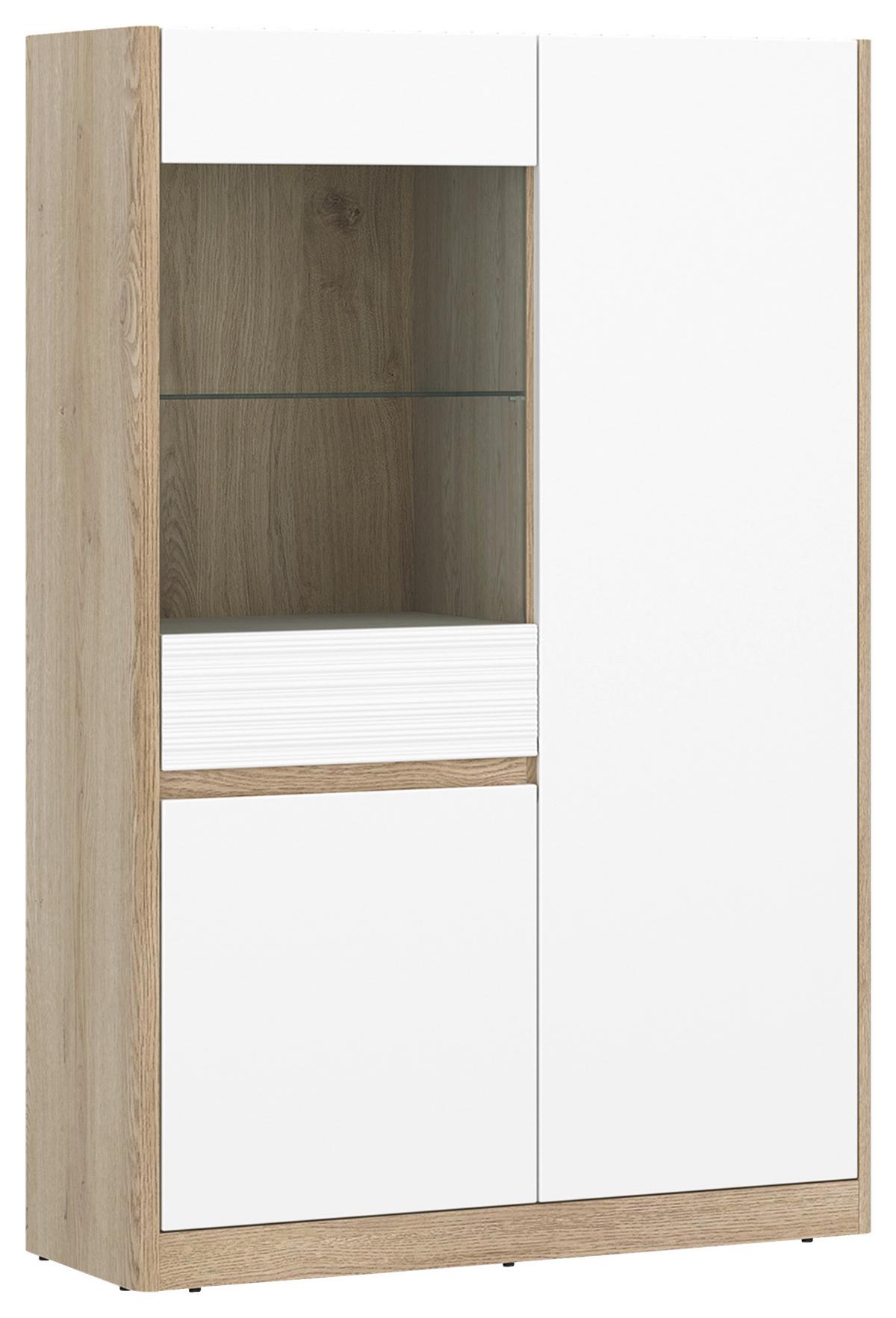 Highboard Brilon Eichefarben/Weiß B: 100,7 cm - Eichefarben/Schwarz, KONVENTIONELL, Glas/Holzwerkstoff (100,7/154,5/40,3cm) - MID.YOU