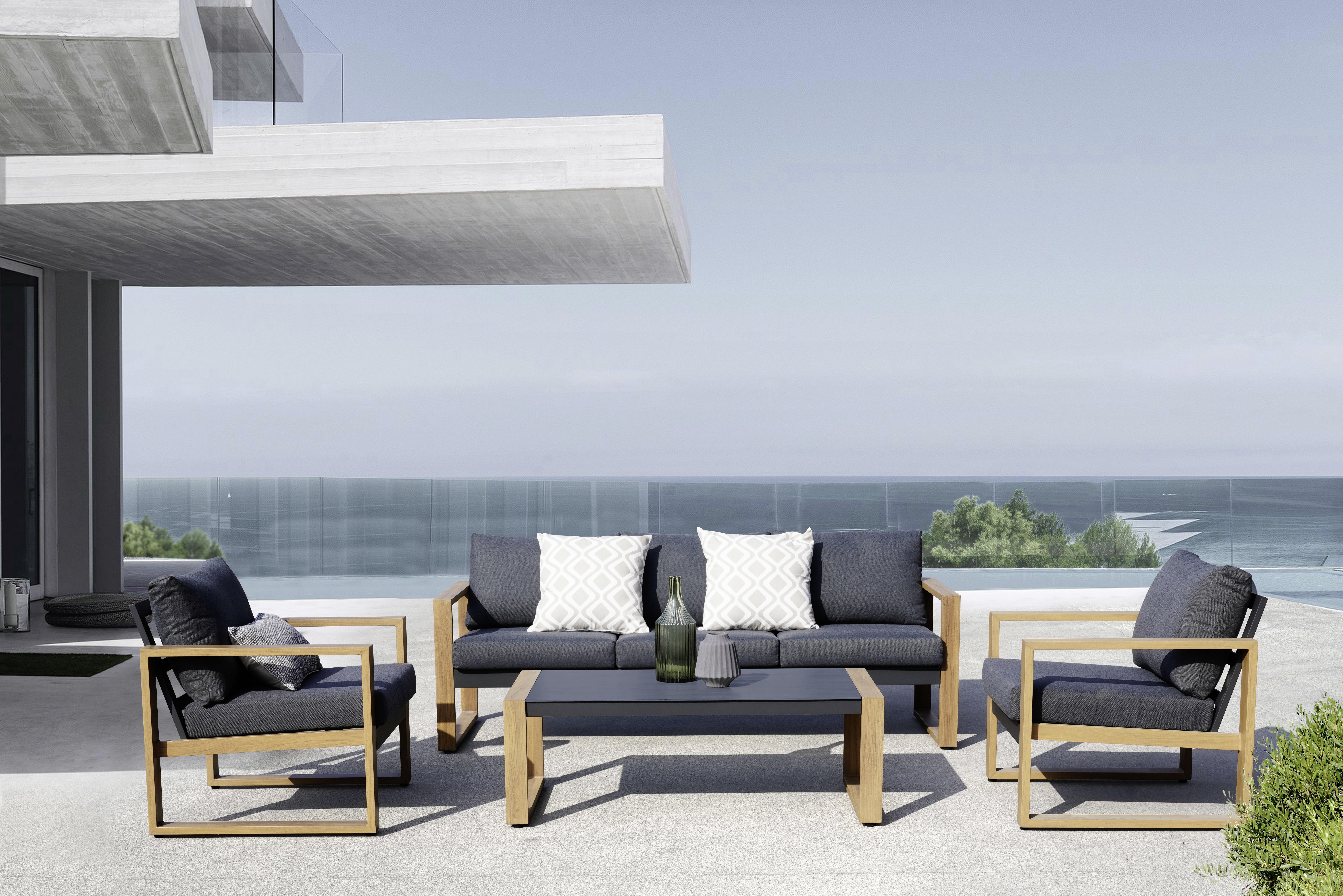 Zahradní Sedací Souprava Albina - černá/přírodní barvy, Moderní, kov/textil (60/120/42cm) - Premium Living