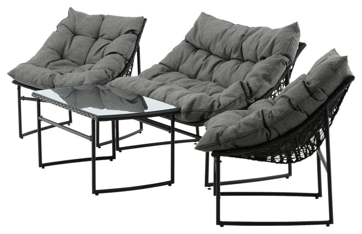 LOUNGEGARNITUR TINA - Schwarz/Grau, KONVENTIONELL, Kunststoff/Textil - Gardenson