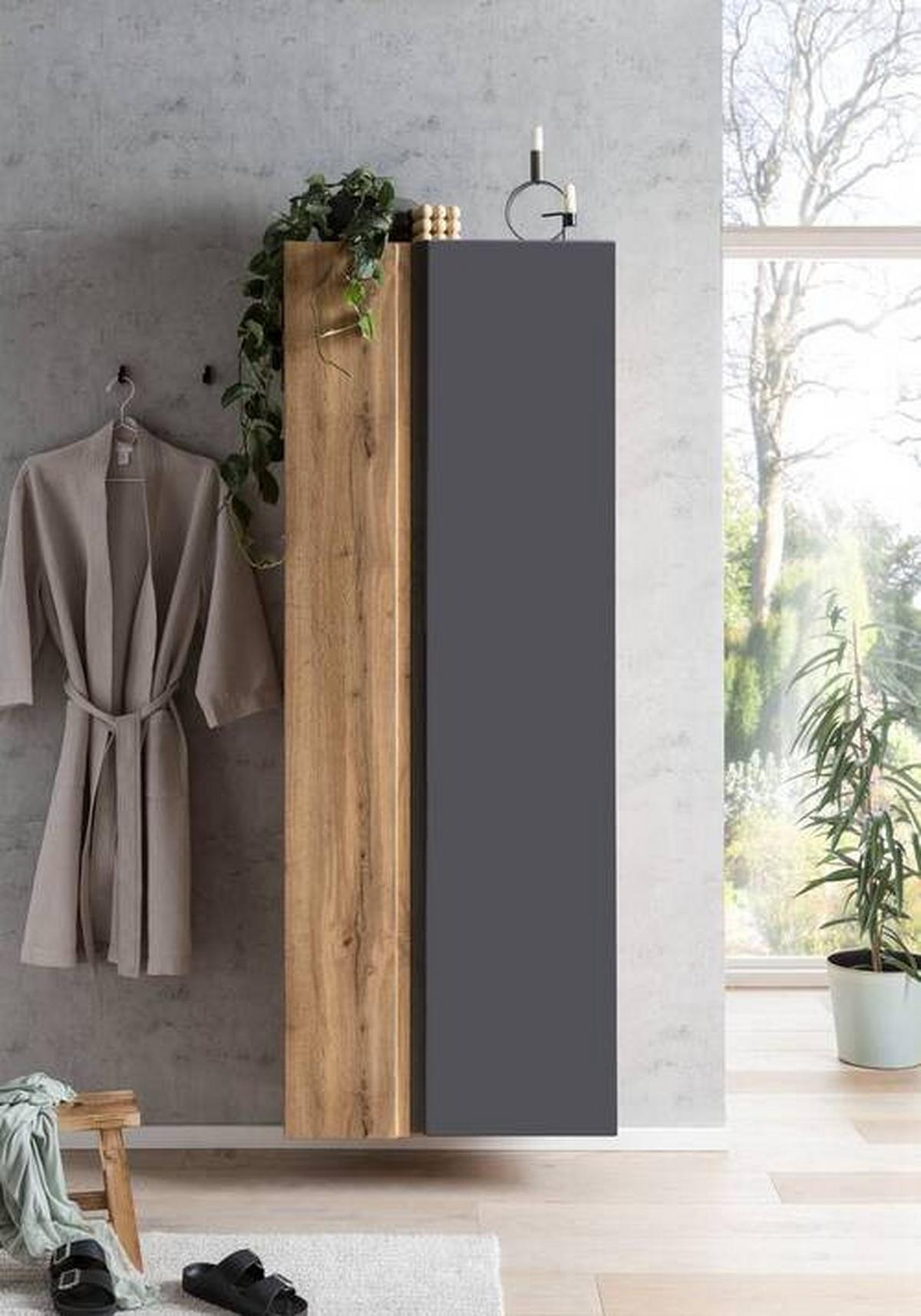 Hochschrank Varese B: 65 Cm Grau/eiche Wotan - Eiche Wotan/Grau, MODERN, Holzwerkstoff (65/180/35cm) - Held