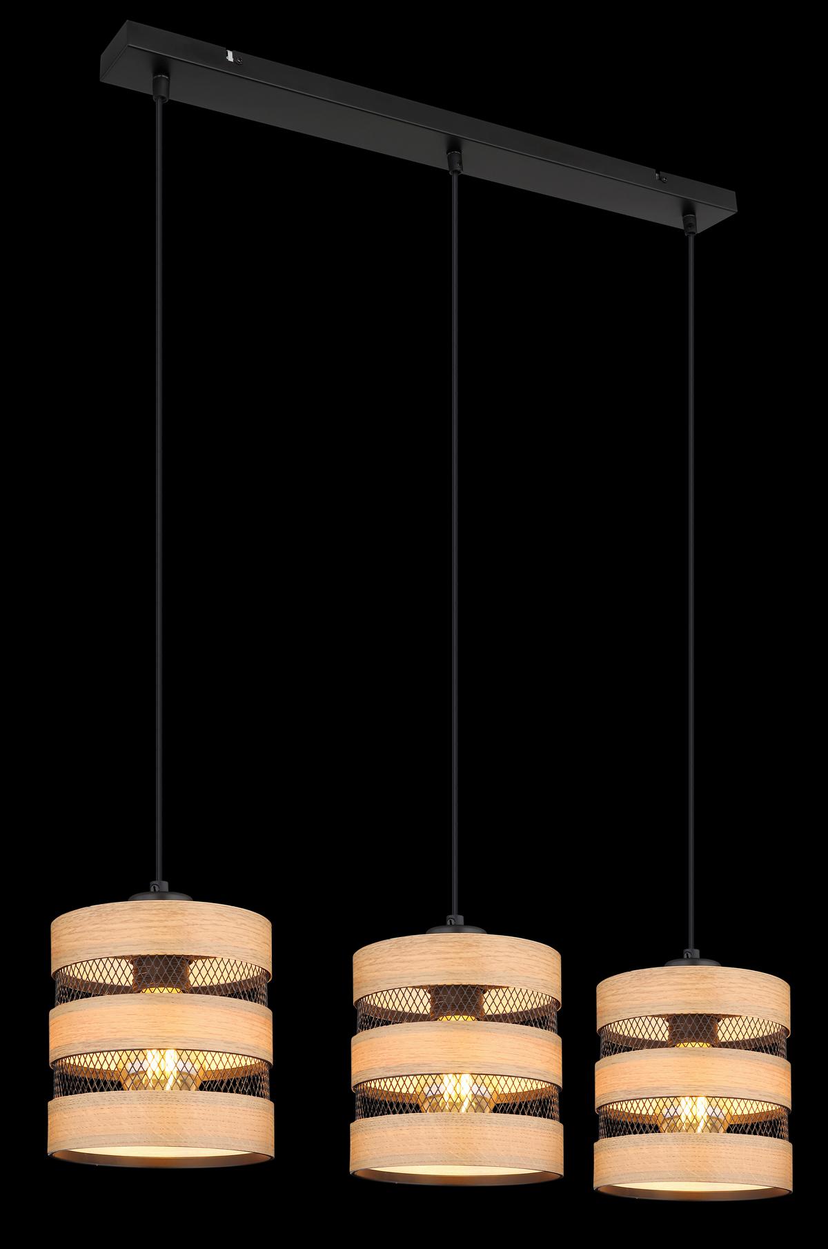 Hängeleuchte 15650-3h - Dunkelbraun/Schwarz, Design, Holz/Holzwerkstoff (75/18/120cm) - Globo