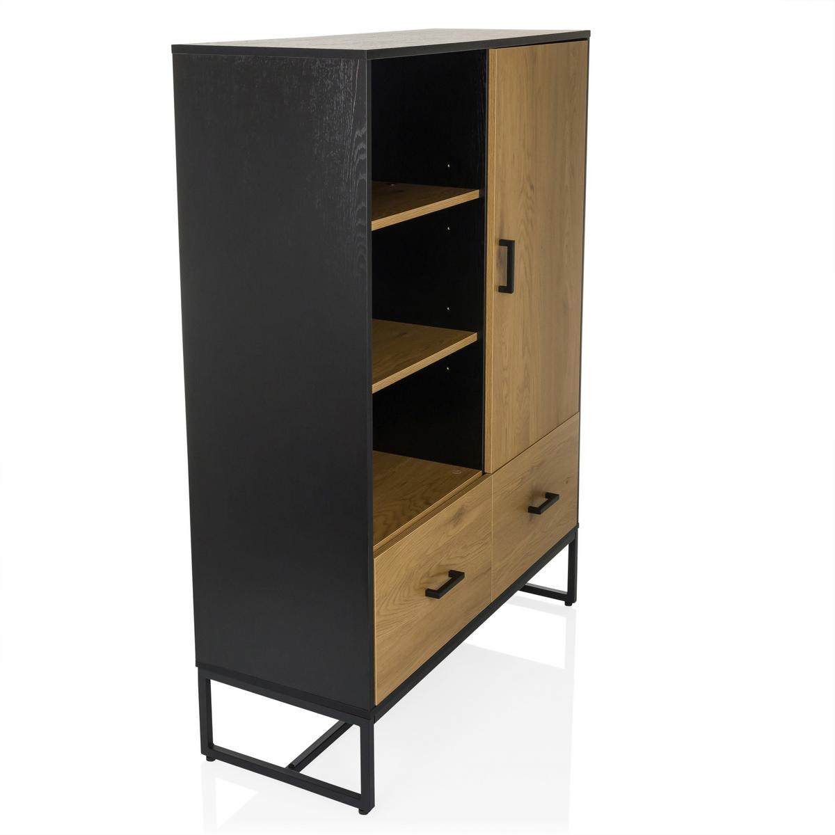 Highboard Amio Eichefarben, Schwarz B: 100 Cm - Eichefarben/Schwarz, MODERN, Holzwerkstoff (100/140/40cm) - MID.YOU