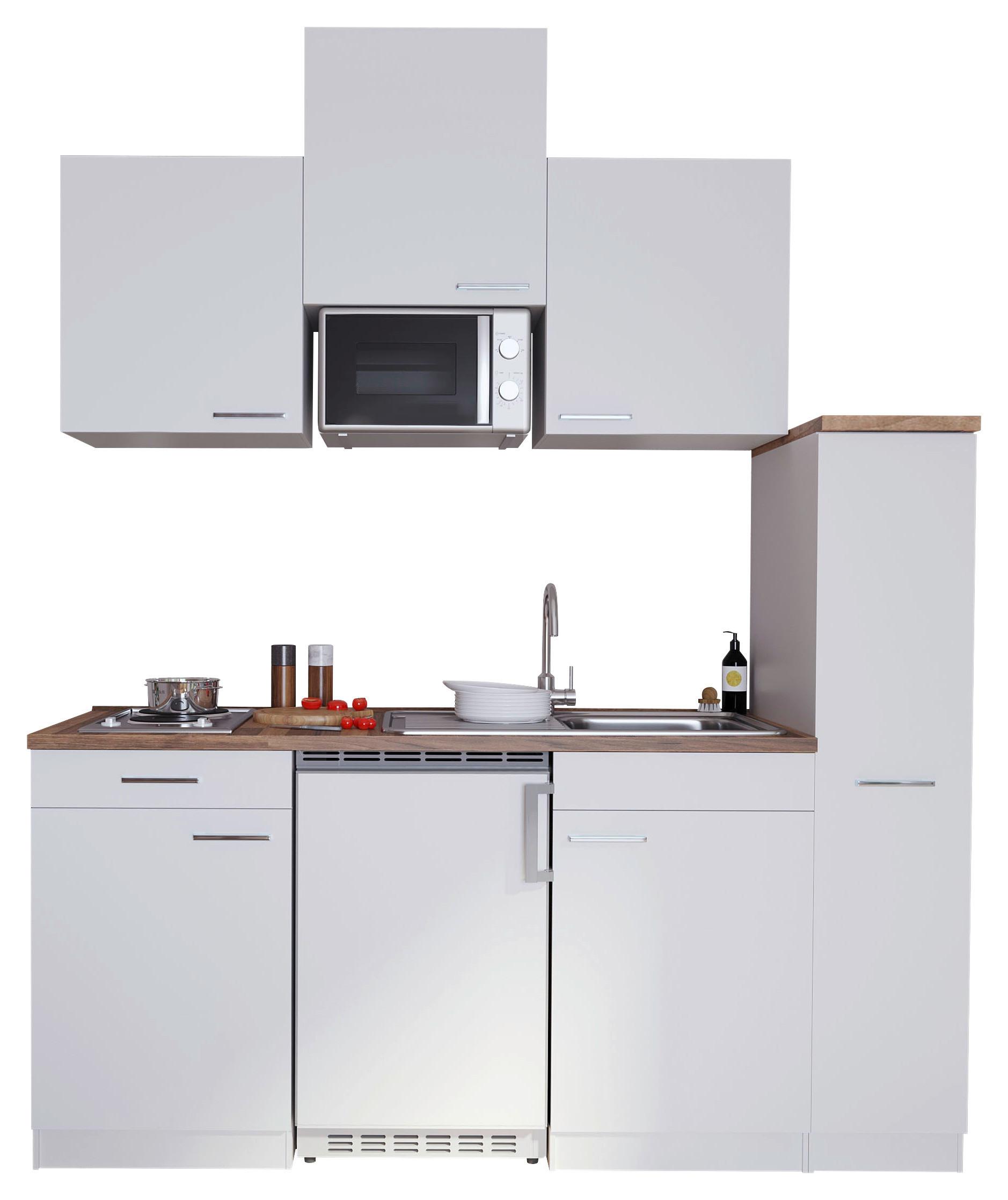 Küchenzeile Economy mit Geräten 180 cm Weiß/ Nussbaum Dekor - Nussbaumfarben/Weiß, Basics, Holzwerkstoff (180/200/60cm) - Respekta