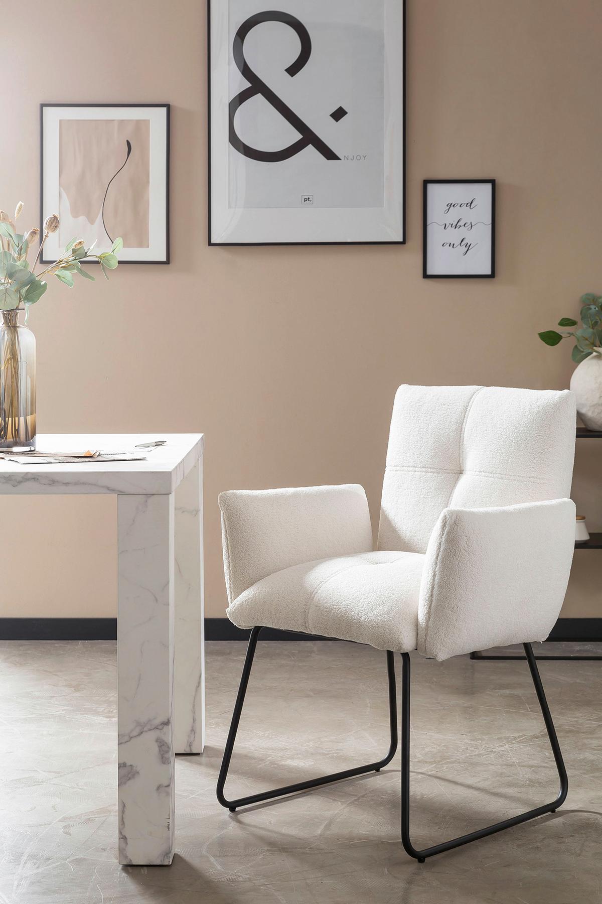 Armlehnstuhl Weiß B: 73,5 Cm - Schwarz/Weiß, MODERN, Textil/Metall (73,5/87/64,5cm) - Livetastic