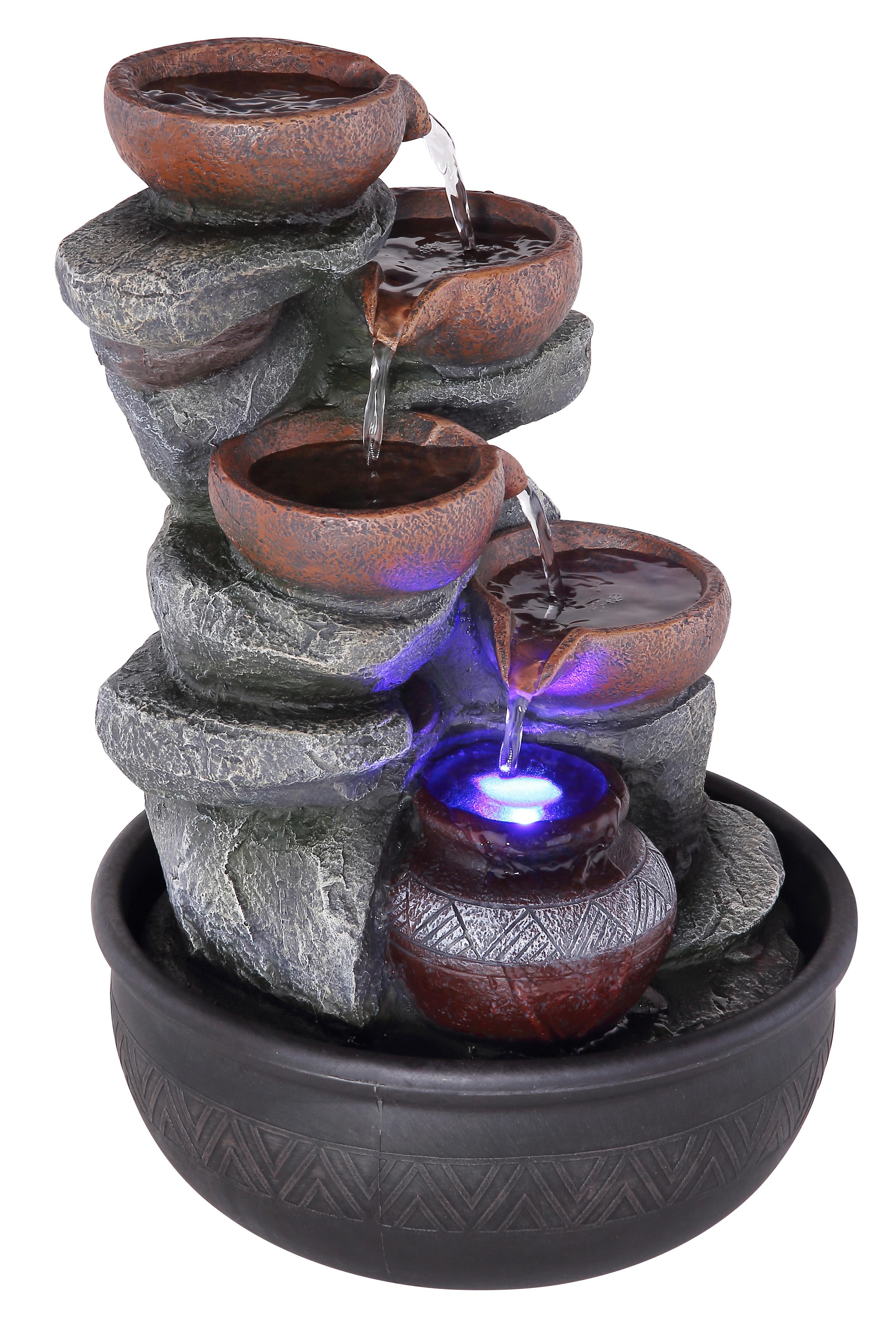 Zimmerbrunnen Fontana 5 Becken H: 40 cm mit Pumpe - Schwarz/Grau, Basics, Kunststoff (25/25/40cm) - Globo