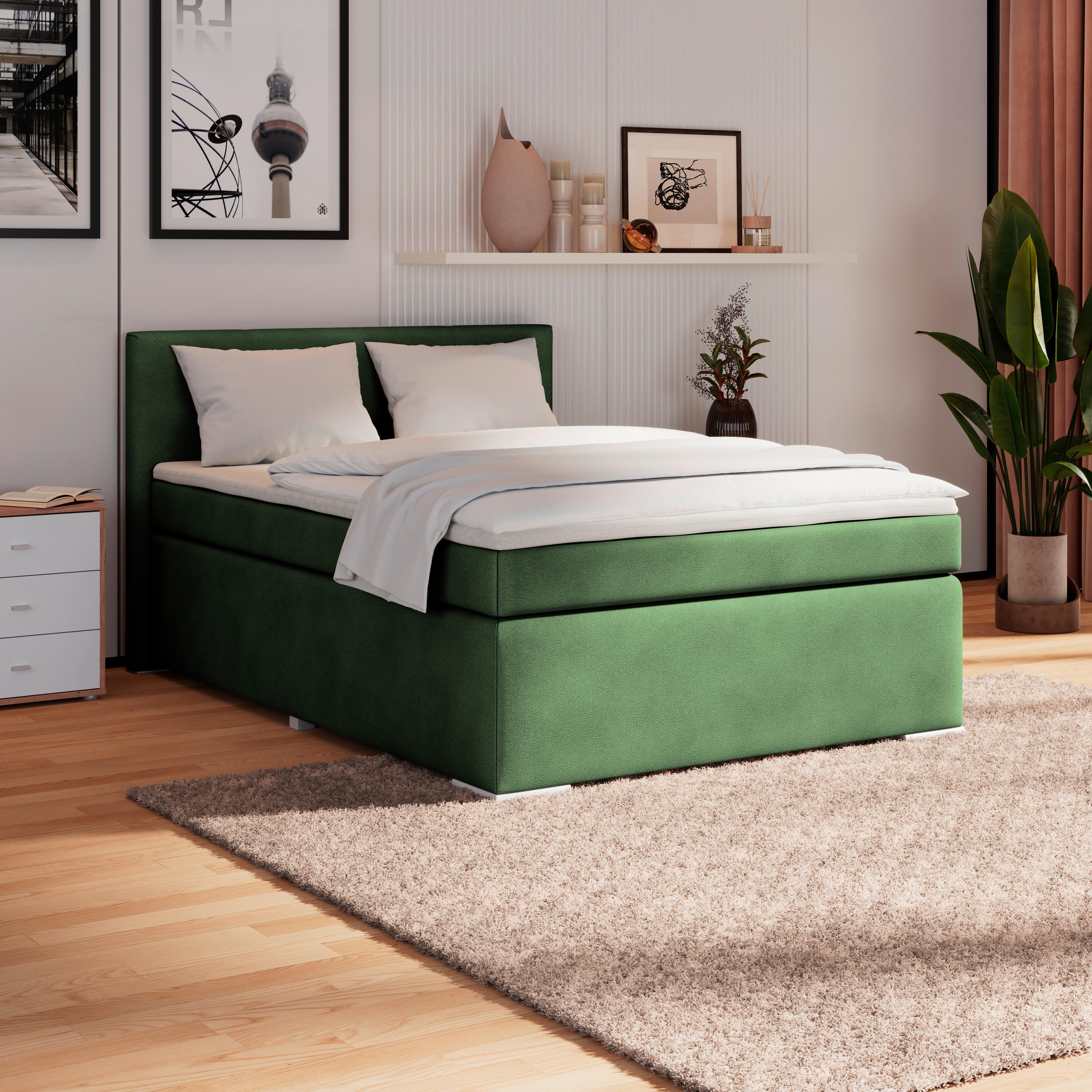 Boxspringbett Mira 1 - Dunkelgrün, Basics, Holz/Kunststoff (120/200cm)