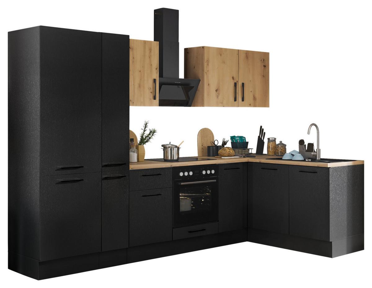 Eckküche Turin Schwarz/eiche Dekor 300x165 Cm - Schwarz/Eiche Artisan, Basics, Holzwerkstoff (300/165cm) - MID.YOU