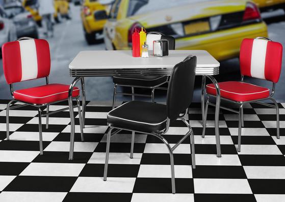 American Diner Style Rechteckiger Esstisch aus Alu mit geschwungenen Beinen