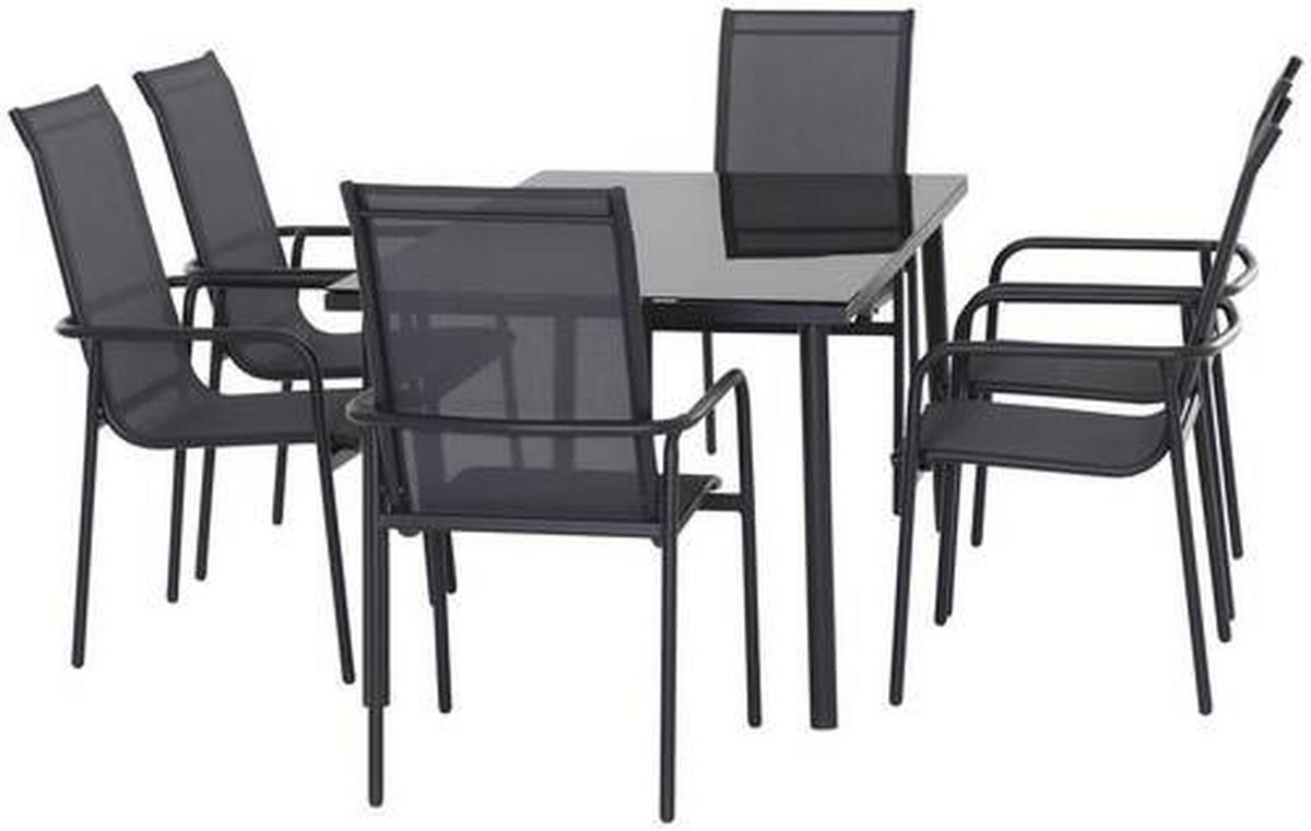 Gartengarnitur 7-tlg. Torino Aus Metall/glas/textil - Grau, MODERN, Glas/Textil (150/74/90cm) - Beldano