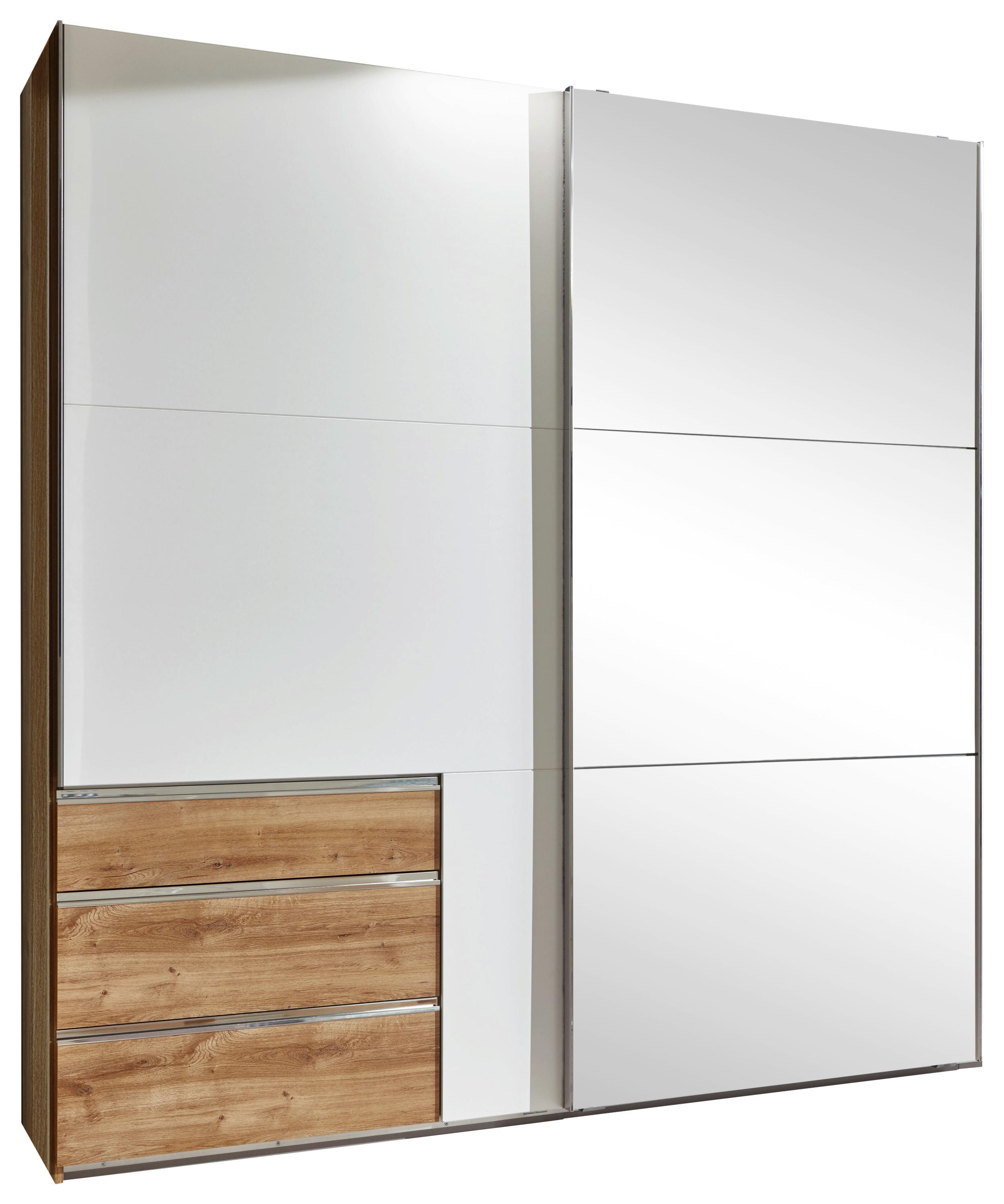 Schwebetürenschrank Level 36a B:200cm Weiß/Eiche Dekor - Eichefarben/Weiß, MODERN, Holzwerkstoff (200/216cm)