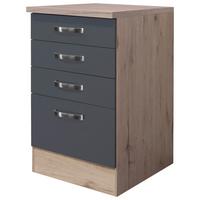 Küchenunterschrank Shadow B: 50 cm Grau/Eiche Dekor - Edelstahlfarben/Dunkelgrau, MODERN, Holzwerkstoff (50/85/60cm)