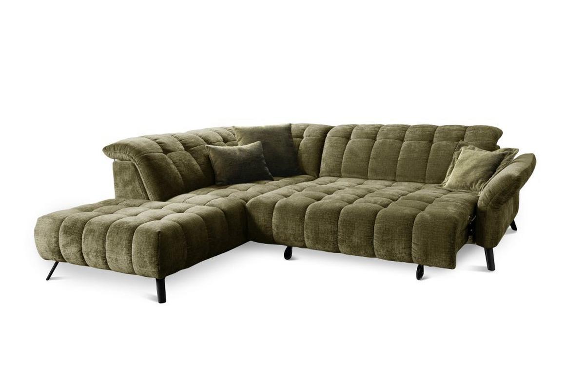 Rohová sedačka NEW YORK, levá, olivově zelený velur - černá/olivově zelená, Moderní, kov/kompozitní dřevo (261/87-104/288cm) - Premium Living