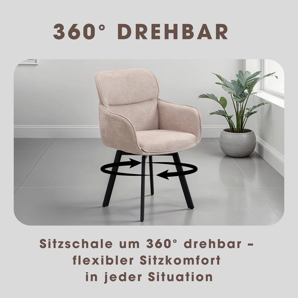 Stuhl-set Rico - Taupe/Schwarz, MODERN, Textil/Metall (61/90/63cm) - MID.YOU