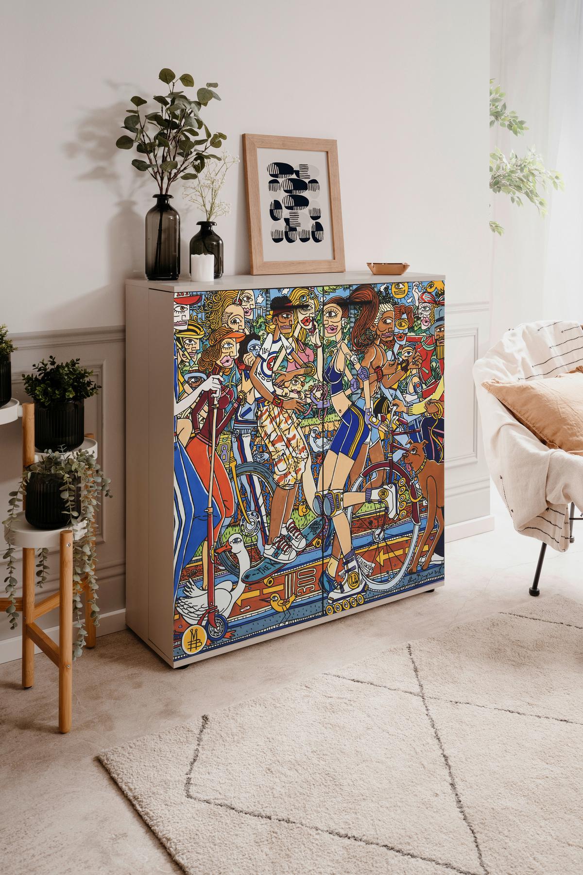 Schuhschrank Move Multicolor B: 100cm - Multicolor/Schwarz, Design, Holzwerkstoff (100/110/34cm) - MID.YOU