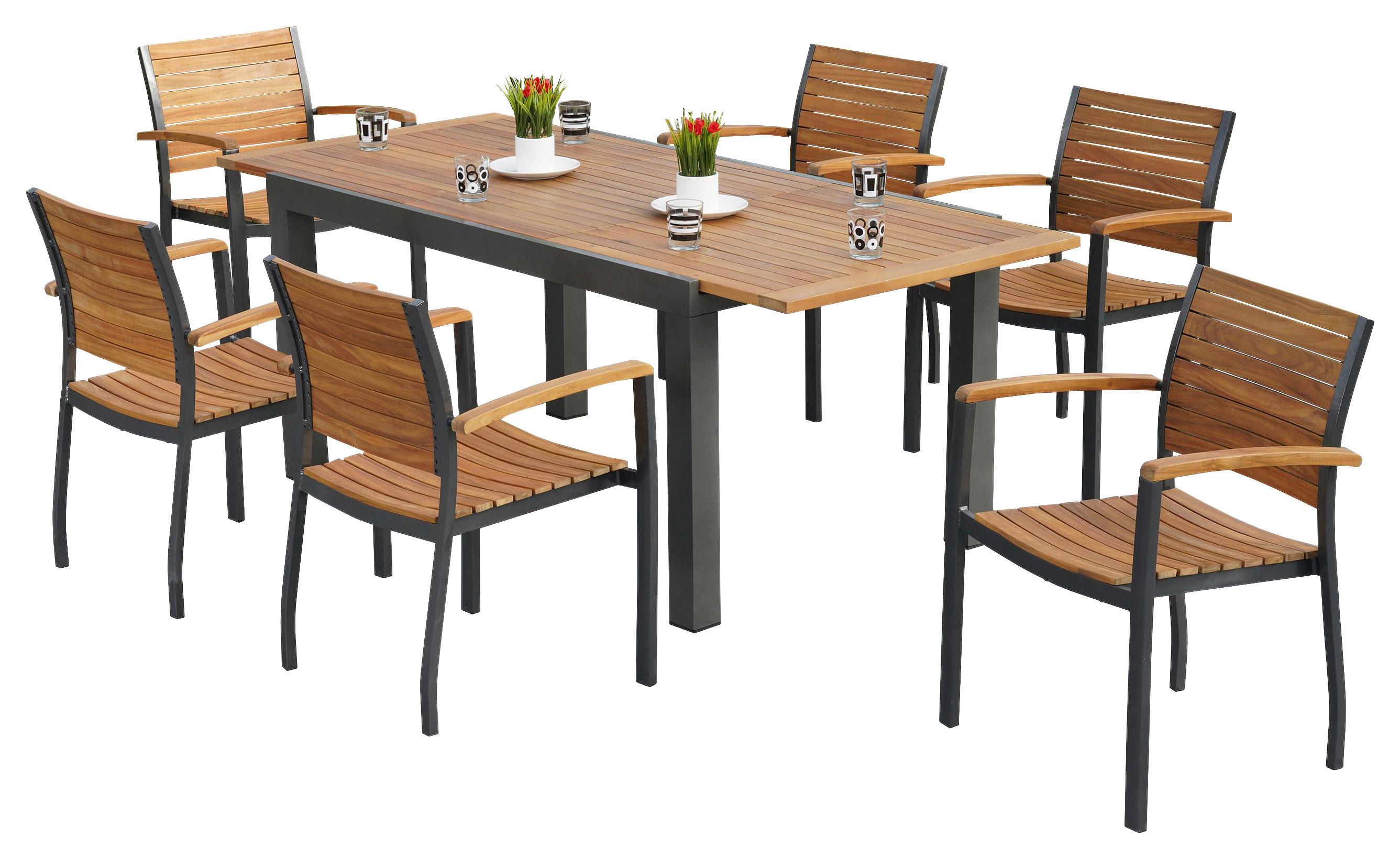 Gartengarnitur Santorin - Graphitfarben/Naturfarben, MODERN, Holz/Metall - Gardenson