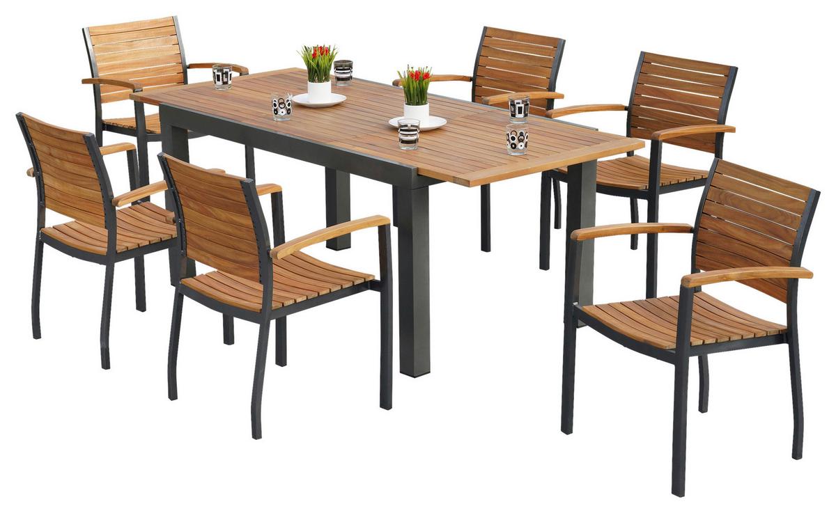 Gartengarnitur Santorin - Graphitfarben/Naturfarben, MODERN, Holz/Metall - Gardenson