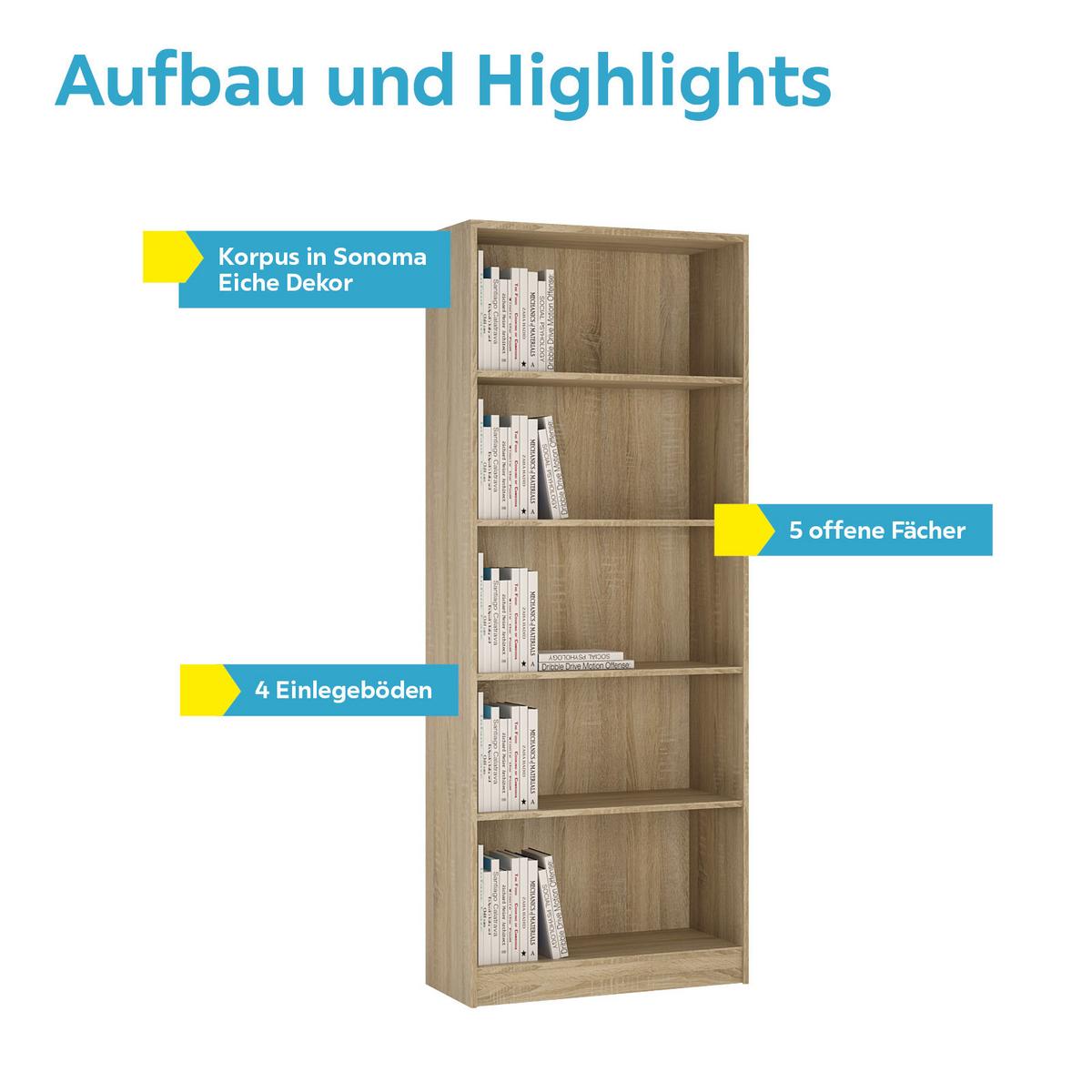 Regal 4-You B 74 cm, Eiche Dekor - Sonoma Eiche, MODERN, Holz (74/189,5/35,2cm)