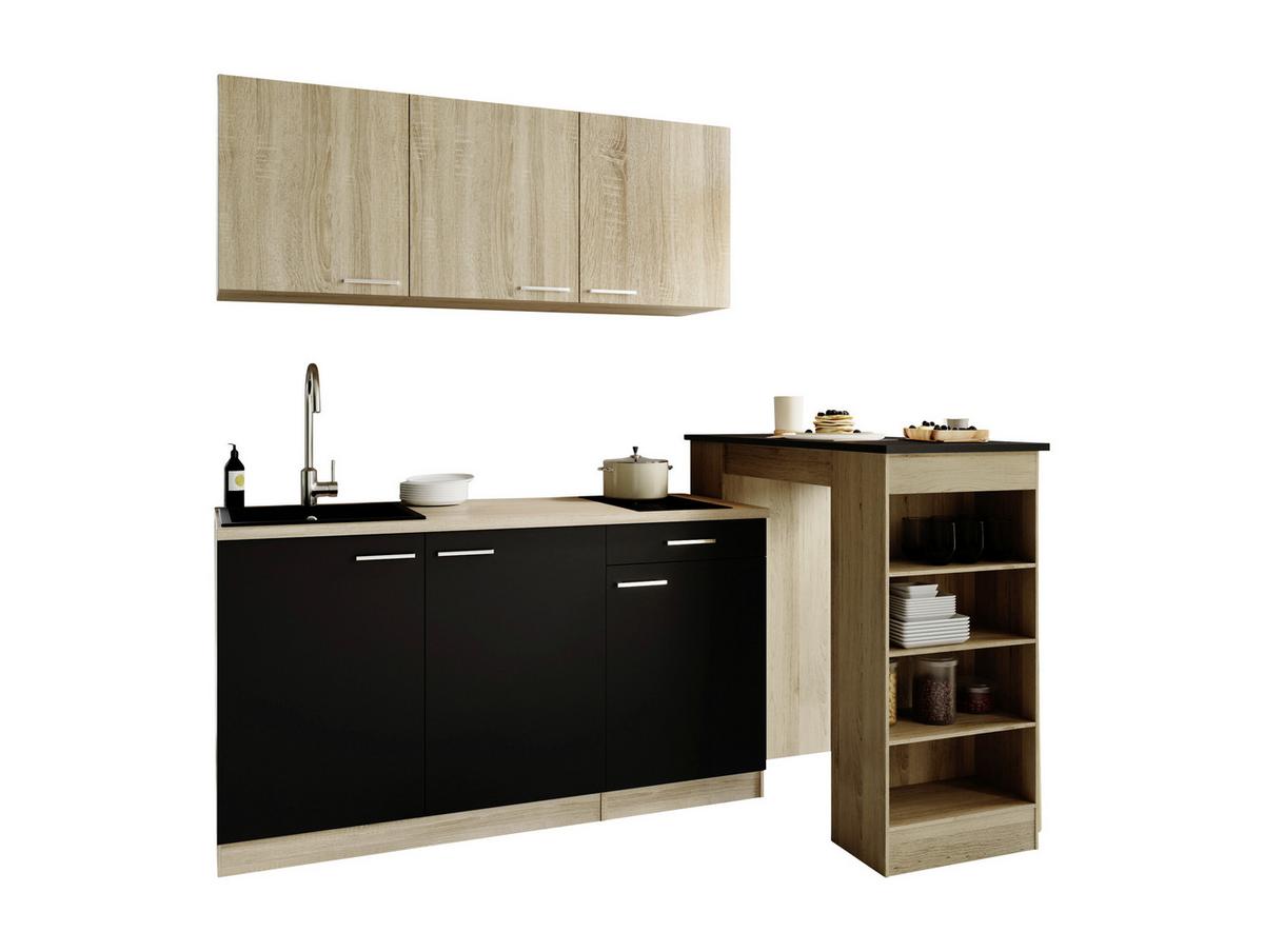 MINIKÜCHE Schwarz/Eichefarben B: 150cm - Eichefarben/Schwarz, Design, Holzwerkstoff (150cm) - Respekta