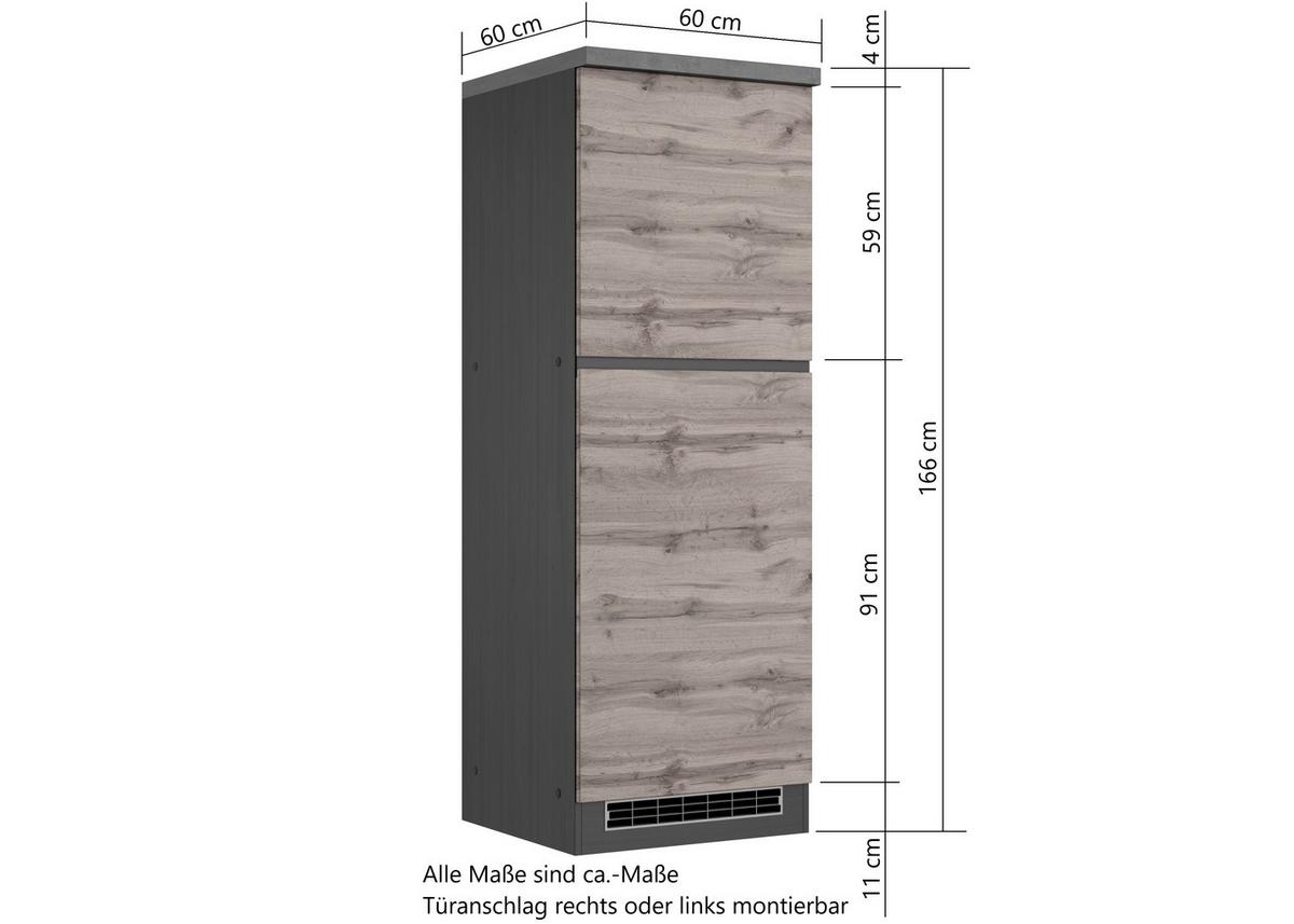 Kühlschrank-Umbauschrank Turin 60 cm Graphitfarben/Eiche - Eiche Wotan/Graphitfarben, Design, Holzwerkstoff (60/166/60cm) - Held