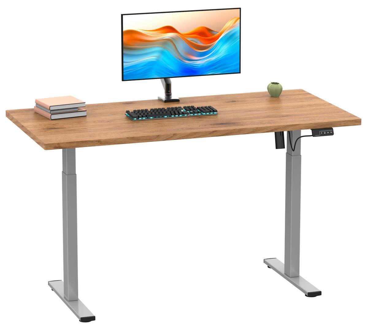 Schreibtisch E-Lona Honigeiche B: 50 cm - Honigeiche/Silberfarben, Design, Holzwerkstoff/Metall (110/50/71cm) - MID.YOU