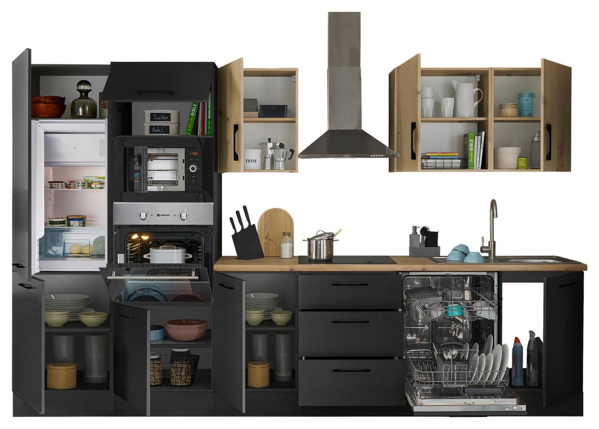 Küchenblock Turin Schwarz/eiche Dekor B: 340 Cm - Schwarz/Eiche Artisan, Basics, Holzwerkstoff (340cm) - MID.YOU