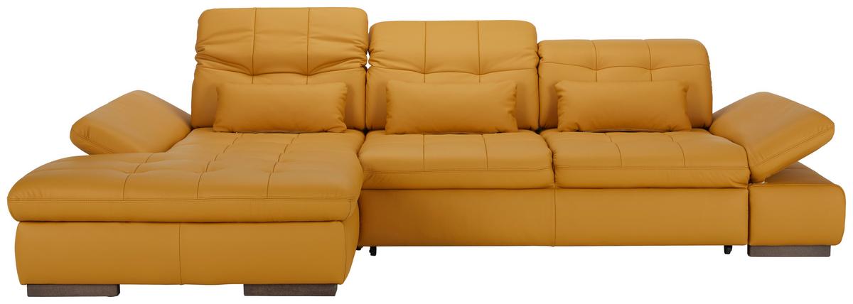 Rohová sedačka SANFINO, ľavá, kari žltá pravá koža - chrómová/kari žltá, Konventionell, kov/koža (199/305cm) - Premium Living