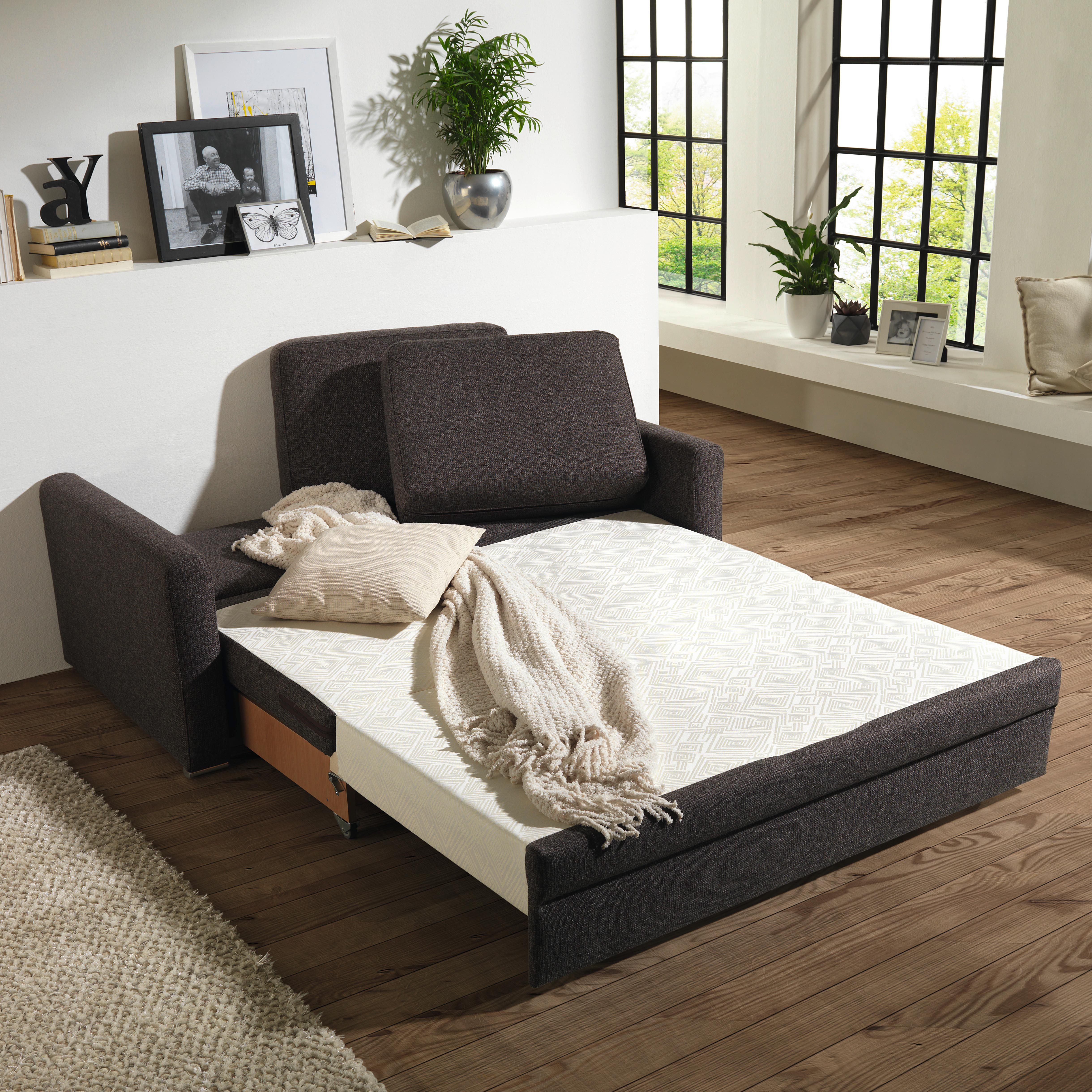2-Sitzer-Sofa mit Schlaffunkt. und Bettkasten Calista Grau - Chromfarben/Grau, KONVENTIONELL, Textil (153/83/90cm) - Livetastic