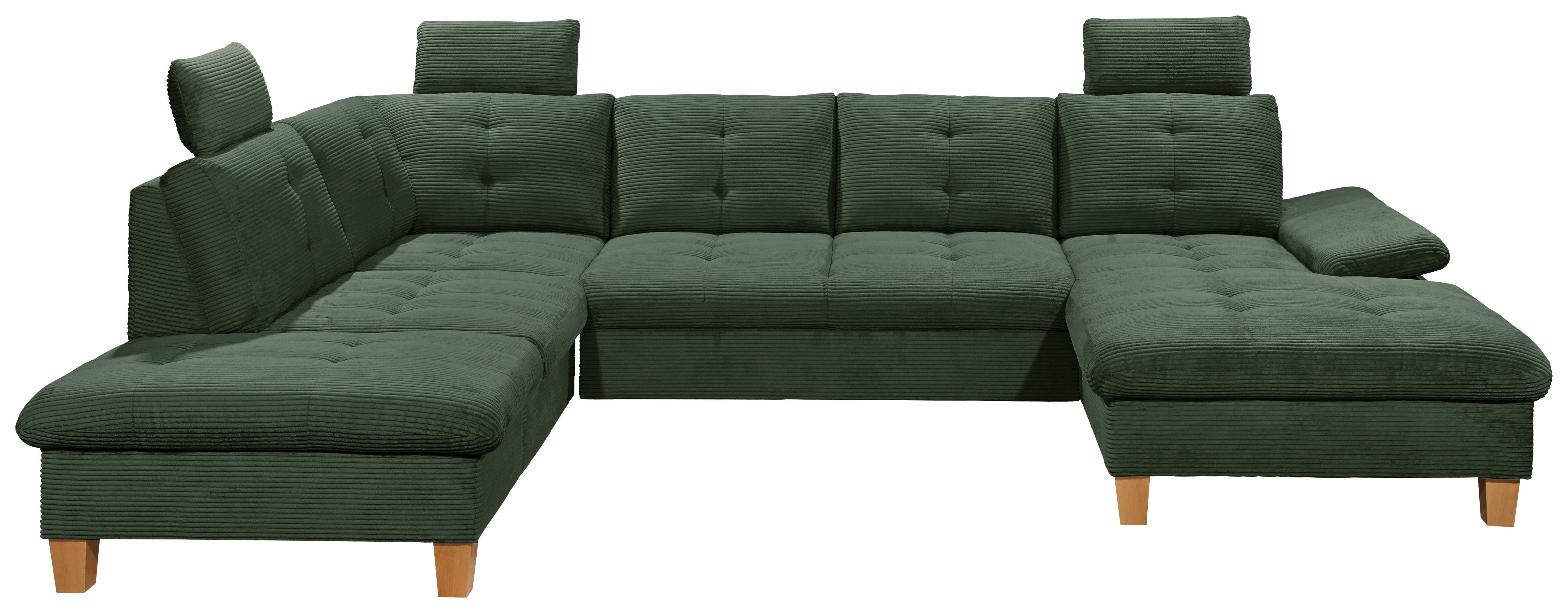Wohnlandschaft Ascot Dunkelgrün U: 220x324x170 cm - Dunkelgrün/Eichefarben, KONVENTIONELL, Textil (220/324/170cm) - MID.YOU